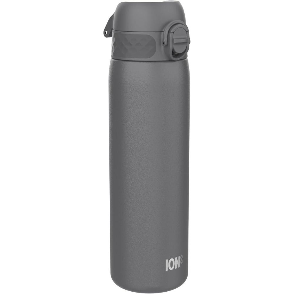 image:imageION8 Gourde Inox Lger 600ml Non Isol AntiFuite Facile Ouvrir Verrouillage Scuris Lavable au LaveVaisselle Poigne de Transport Durable Acier Inoxydable BleuGris