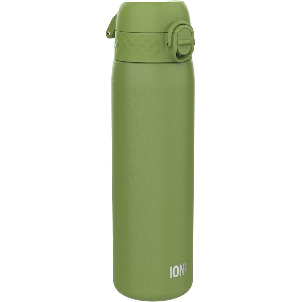 image:imageION8 Gourde Inox Lger 600ml Non Isol AntiFuite Facile Ouvrir Verrouillage Scuris Lavable au LaveVaisselle Poigne de Transport Durable Acier Inoxydable BleuVert Kaki