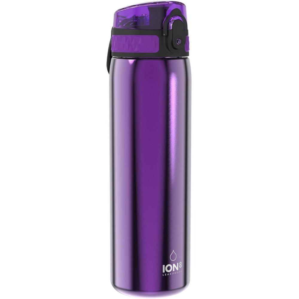 image:imageION8 Gourde Inox Lger 600ml Non Isol AntiFuite Facile Ouvrir Verrouillage Scuris Lavable au LaveVaisselle Poigne de Transport Durable Acier Inoxydable BleuViolet