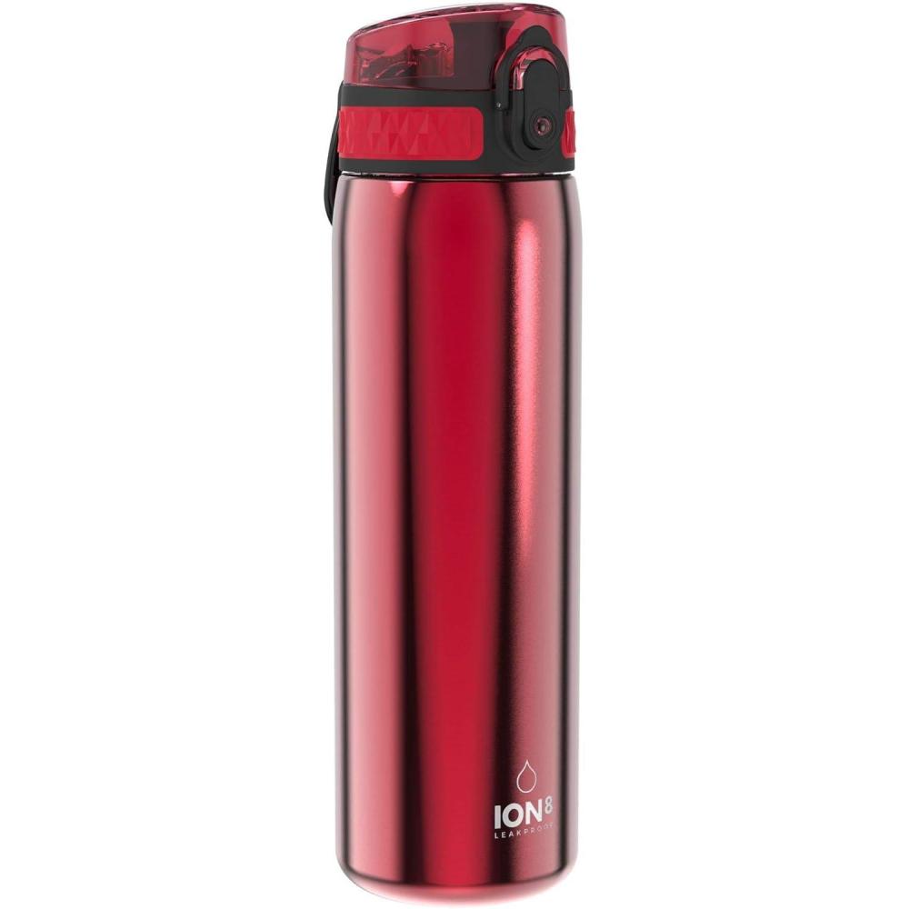 image:imageION8 Gourde Inox Lger 600ml Non Isol AntiFuite Facile Ouvrir Verrouillage Scuris Lavable au LaveVaisselle Poigne de Transport Durable Acier Inoxydable BleuRouge