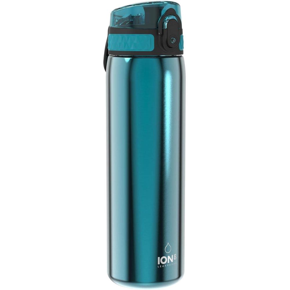 image:imageION8 Gourde Inox Lger 600ml Non Isol AntiFuite Facile Ouvrir Verrouillage Scuris Lavable au LaveVaisselle Poigne de Transport Durable Acier Inoxydable BleuAqua