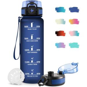 Bouteille d&rsquo;eau Sport 1L, Bouteille d&rsquo;eau Motivation Marqueur de Temps, Gourde avec Filtre, Facile à Nettoyer, Étanche et Réutilisable, Gourde pour Randonnée, Cyclisme, Bureau, Extérieur, Yoga(32oz-1000ml | Mat Bleu-vert)