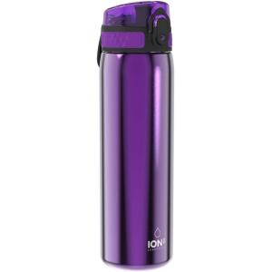 ION8 Gourde Inox Léger, 600ml, Non Isolé, Anti-Fuite, Facile à Ouvrir, Verrouillage Sécurisé, Lavable au Lave-Vaisselle, Poignée de Transport, Durable, Acier Inoxydable, Bleu(Violet)