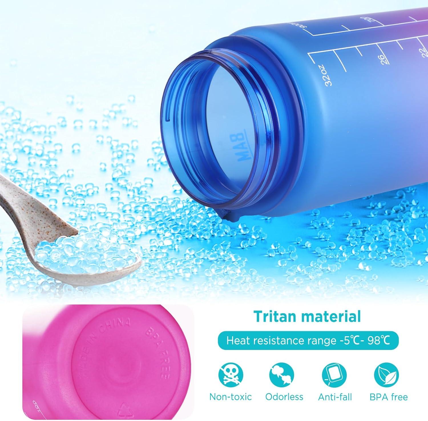 image:imageGeeRic Bouteille deau Bouteille deau de Sport 1000 ML avec chelle et Marqueur de Temps Grande Bouteille deau tanche pour la Salle de Sport en Plein AirBleu et Violet