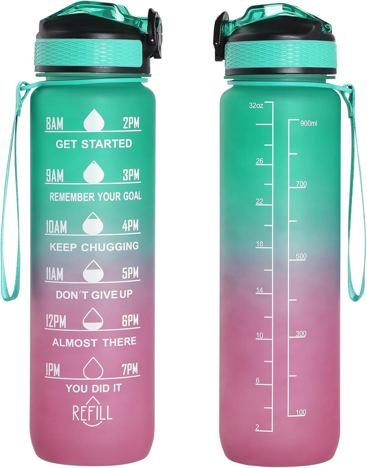 image:imageGeeRic Bouteille deau Bouteille deau de Sport 1000 ML avec chelle et Marqueur de Temps Grande Bouteille deau tanche pour la Salle de Sport en Plein AirDgrad Vert et Violet