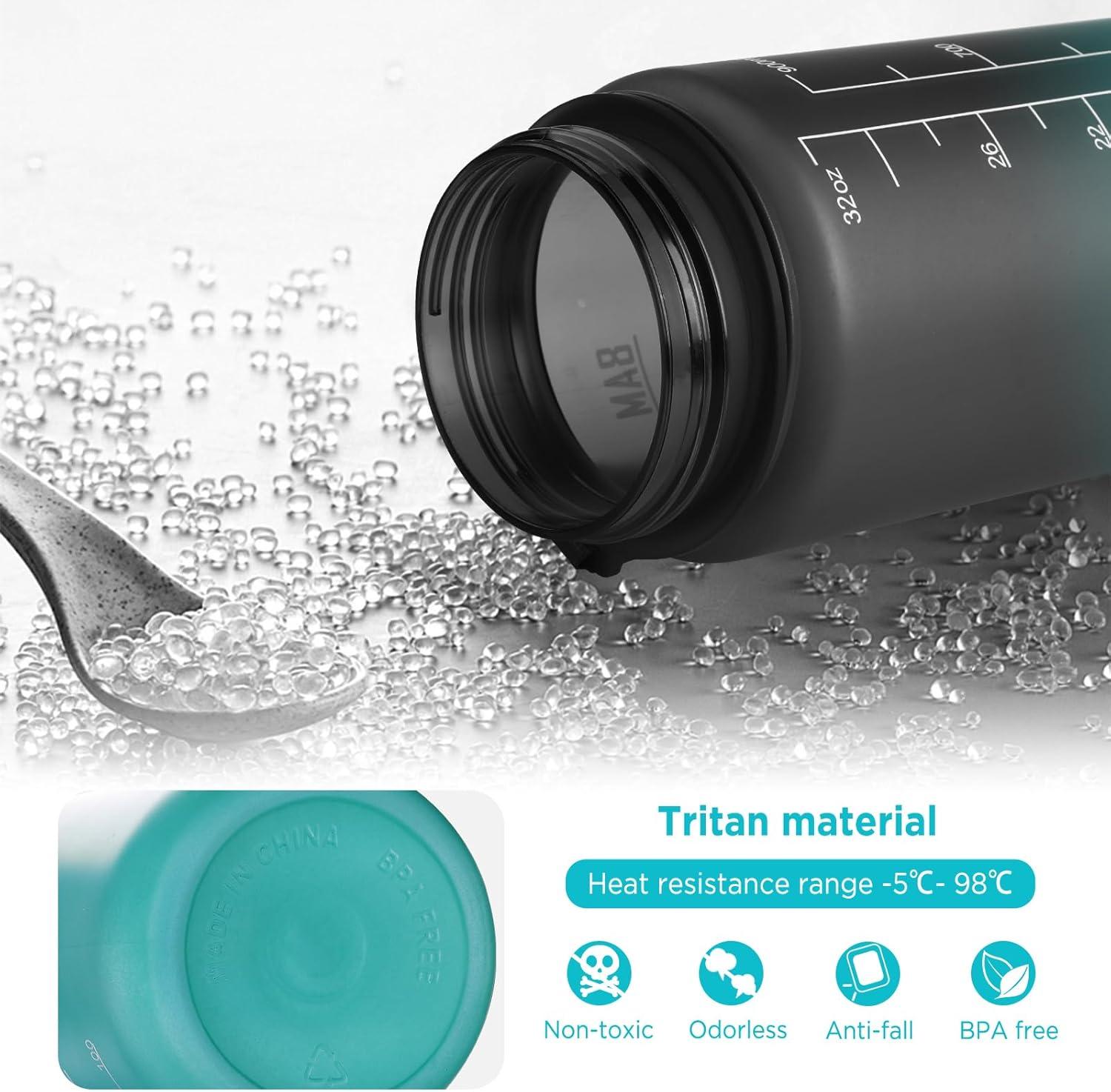 image:imageGeeRic Bouteille deau Bouteille deau de Sport 1000 ML avec chelle et Marqueur de Temps Grande Bouteille deau tanche pour la Salle de Sport en Plein AirNoir et Vert