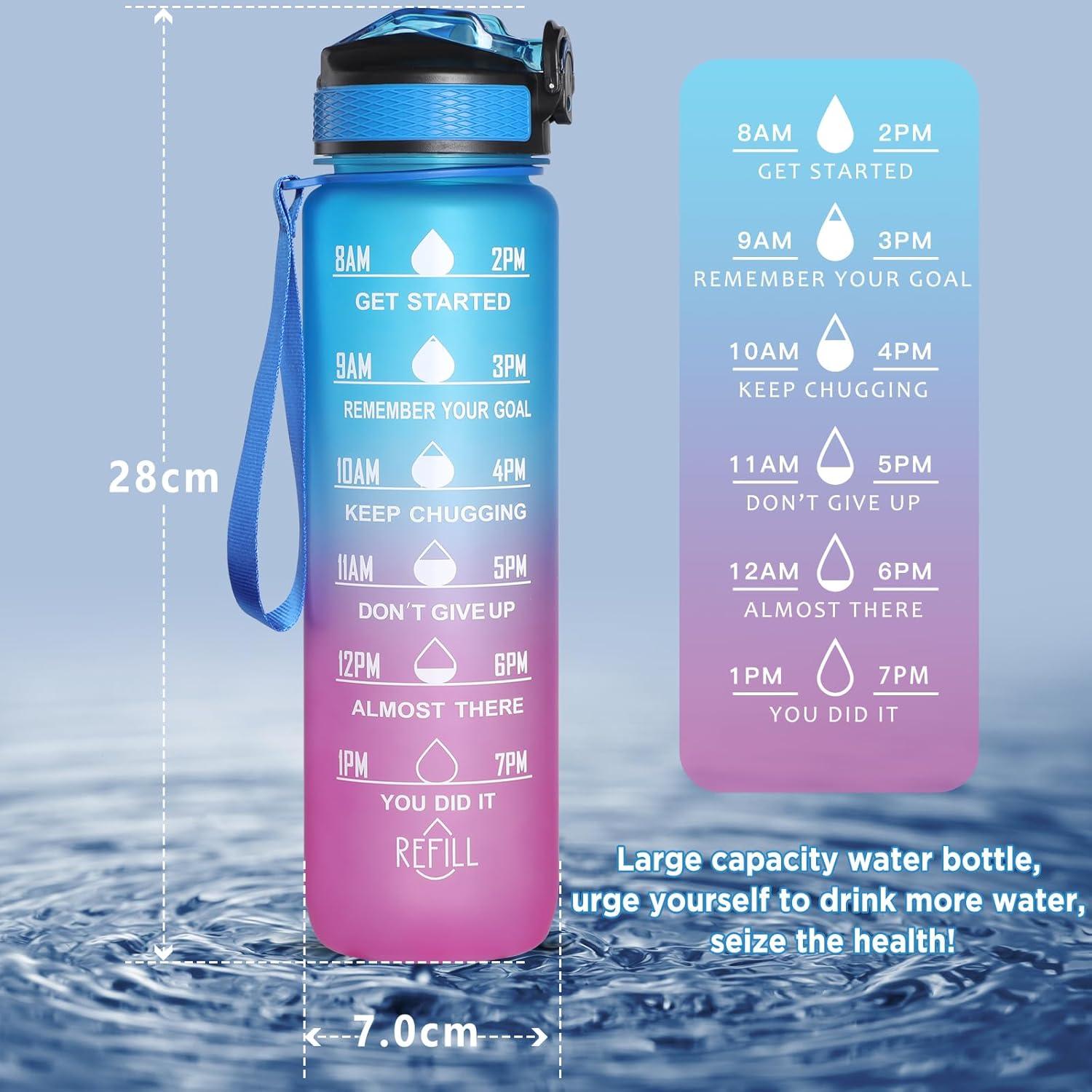 image:imageGeeRic Bouteille deau Bouteille deau de Sport 1000 ML avec chelle et Marqueur de Temps Grande Bouteille deau tanche pour la Salle de Sport en Plein AirBleu et Violet