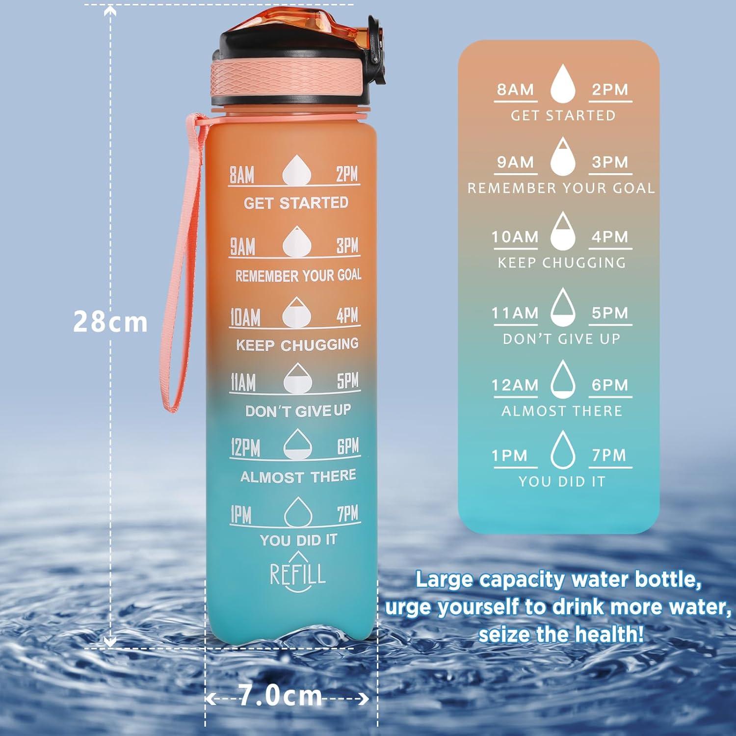 image:imageGeeRic Bouteille deau Bouteille deau de Sport 1000 ML avec chelle et Marqueur de Temps Grande Bouteille deau tanche pour la Salle de Sport en Plein AirOrange et Bleu