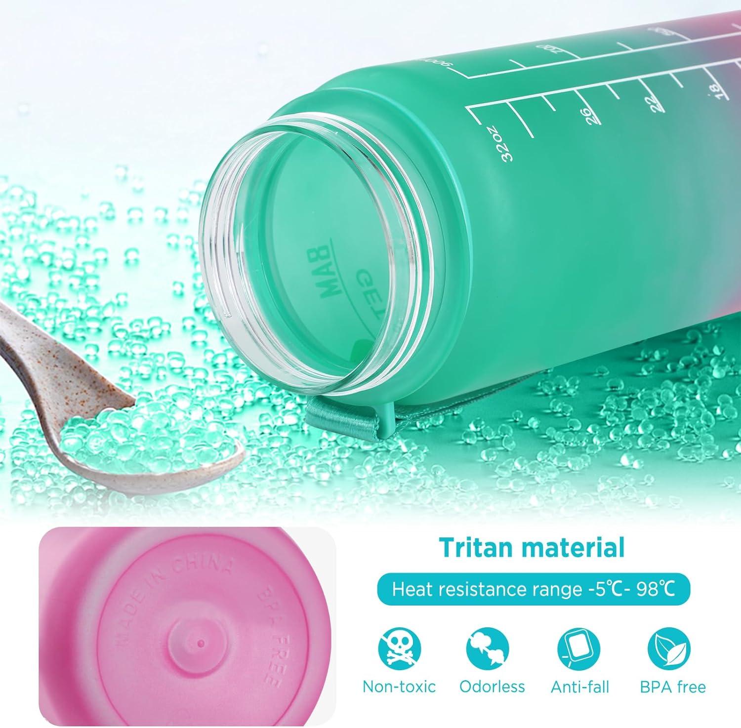 image:imageGeeRic Bouteille deau Bouteille deau de Sport 1000 ML avec chelle et Marqueur de Temps Grande Bouteille deau tanche pour la Salle de Sport en Plein AirDgrad Vert et Violet
