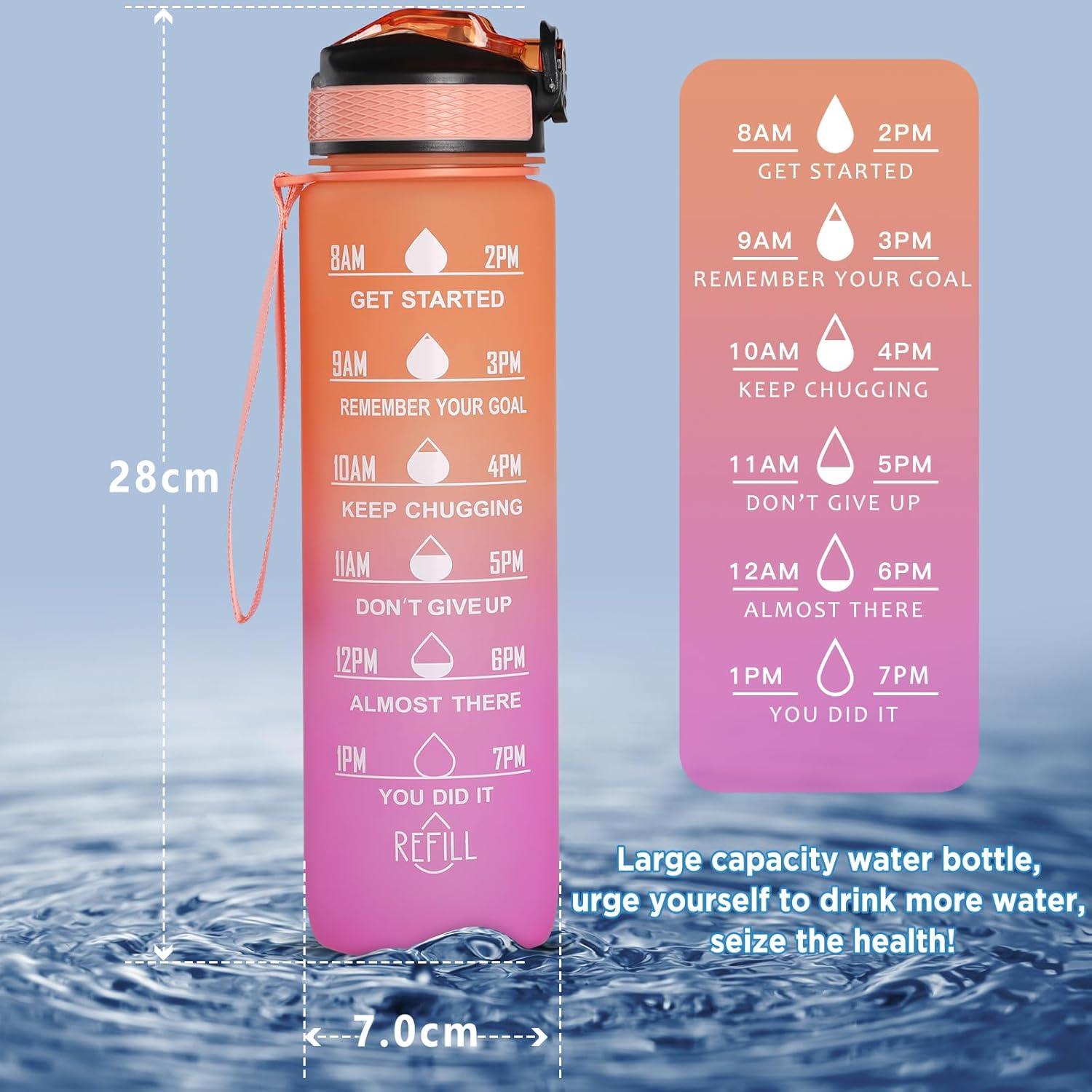 image:imageGeeRic Bouteille deau Bouteille deau de Sport 1000 ML avec chelle et Marqueur de Temps Grande Bouteille deau tanche pour la Salle de Sport en Plein AirDgrad Orange et Rose