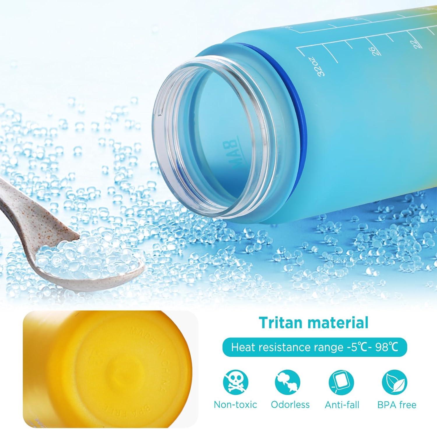 image:imageGeeRic Bouteille deau Bouteille deau de Sport 1000 ML avec chelle et Marqueur de Temps Grande Bouteille deau tanche pour la Salle de Sport en Plein AirDgrad Bleu et Jaune