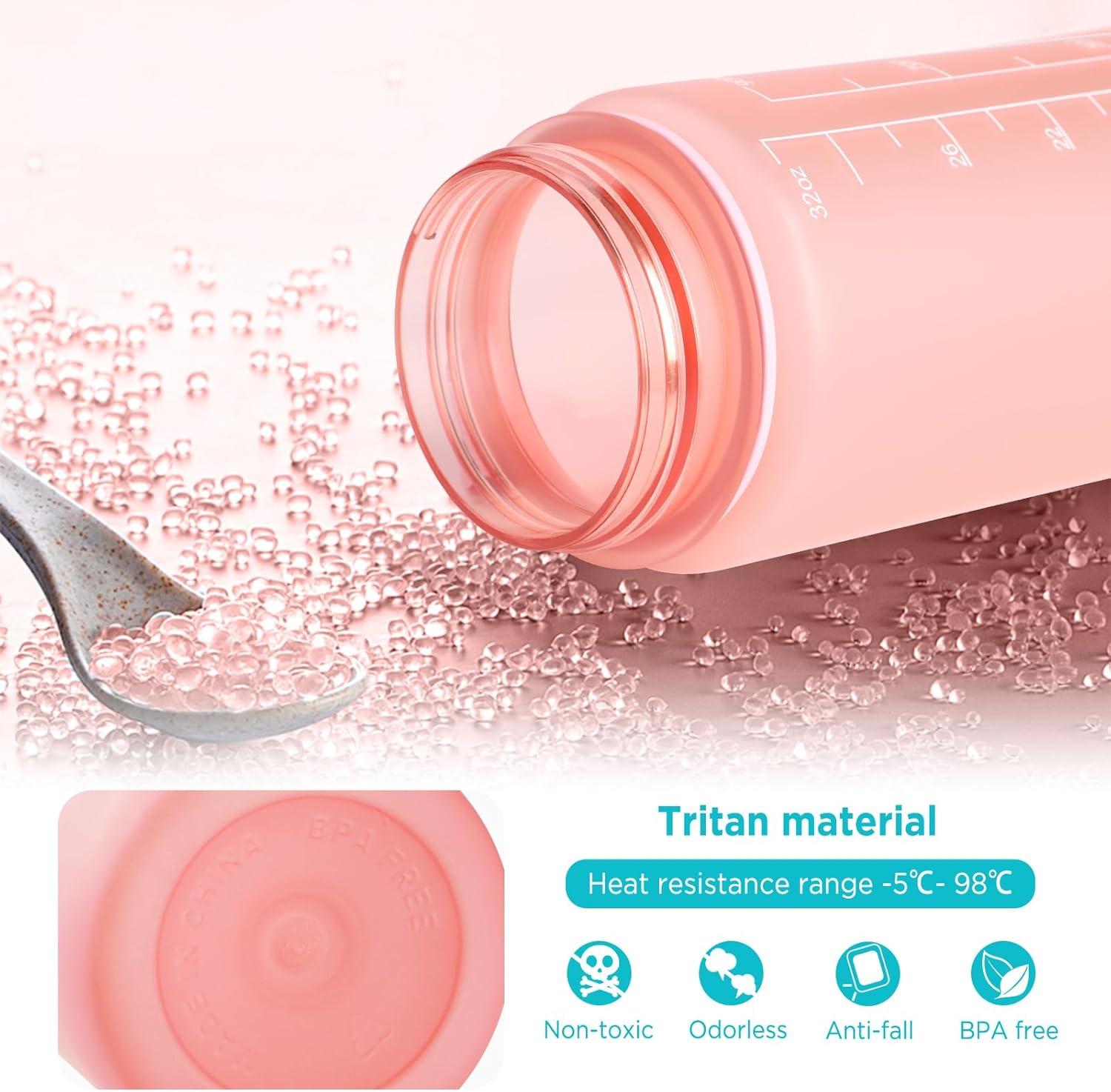 image:imageGeeRic Bouteille deau Bouteille deau de Sport 1000 ML avec chelle et Marqueur de Temps Grande Bouteille deau tanche pour la Salle de Sport en Plein AirRose