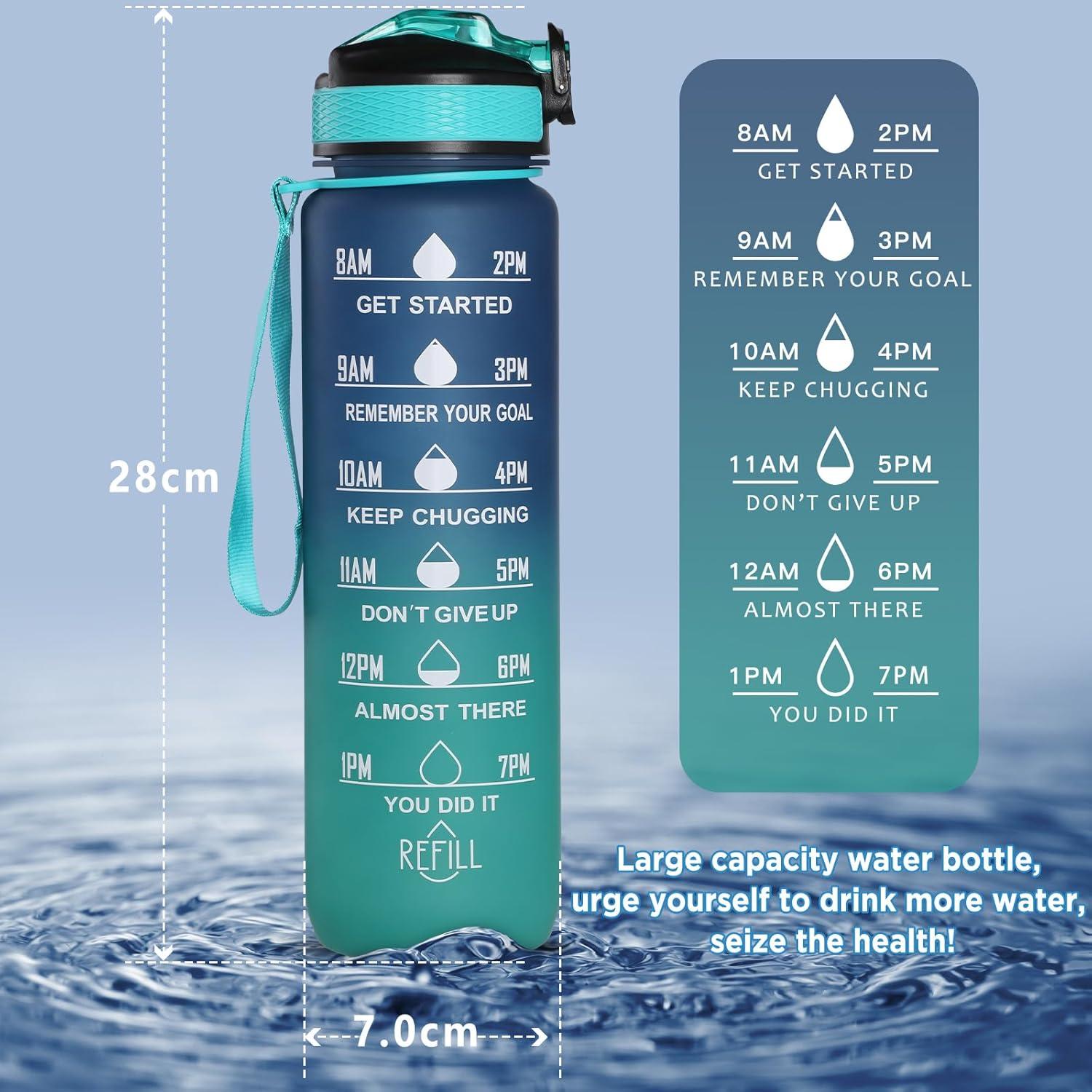 image:imageGeeRic Bouteille deau Bouteille deau de Sport 1000 ML avec chelle et Marqueur de Temps Grande Bouteille deau tanche pour la Salle de Sport en Plein AirDgrad Bleu