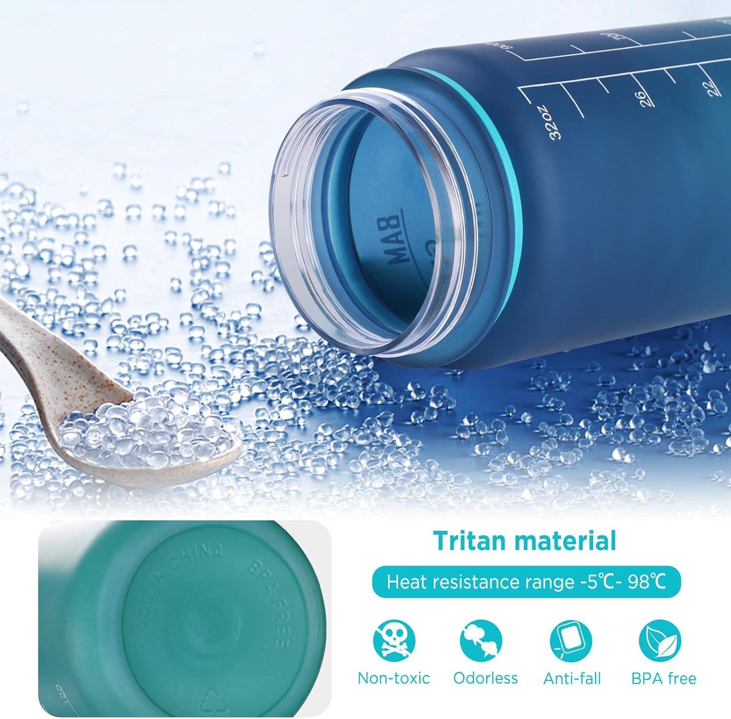 image:imageGeeRic Bouteille deau Bouteille deau de Sport 1000 ML avec chelle et Marqueur de Temps Grande Bouteille deau tanche pour la Salle de Sport en Plein AirDgrad Bleu