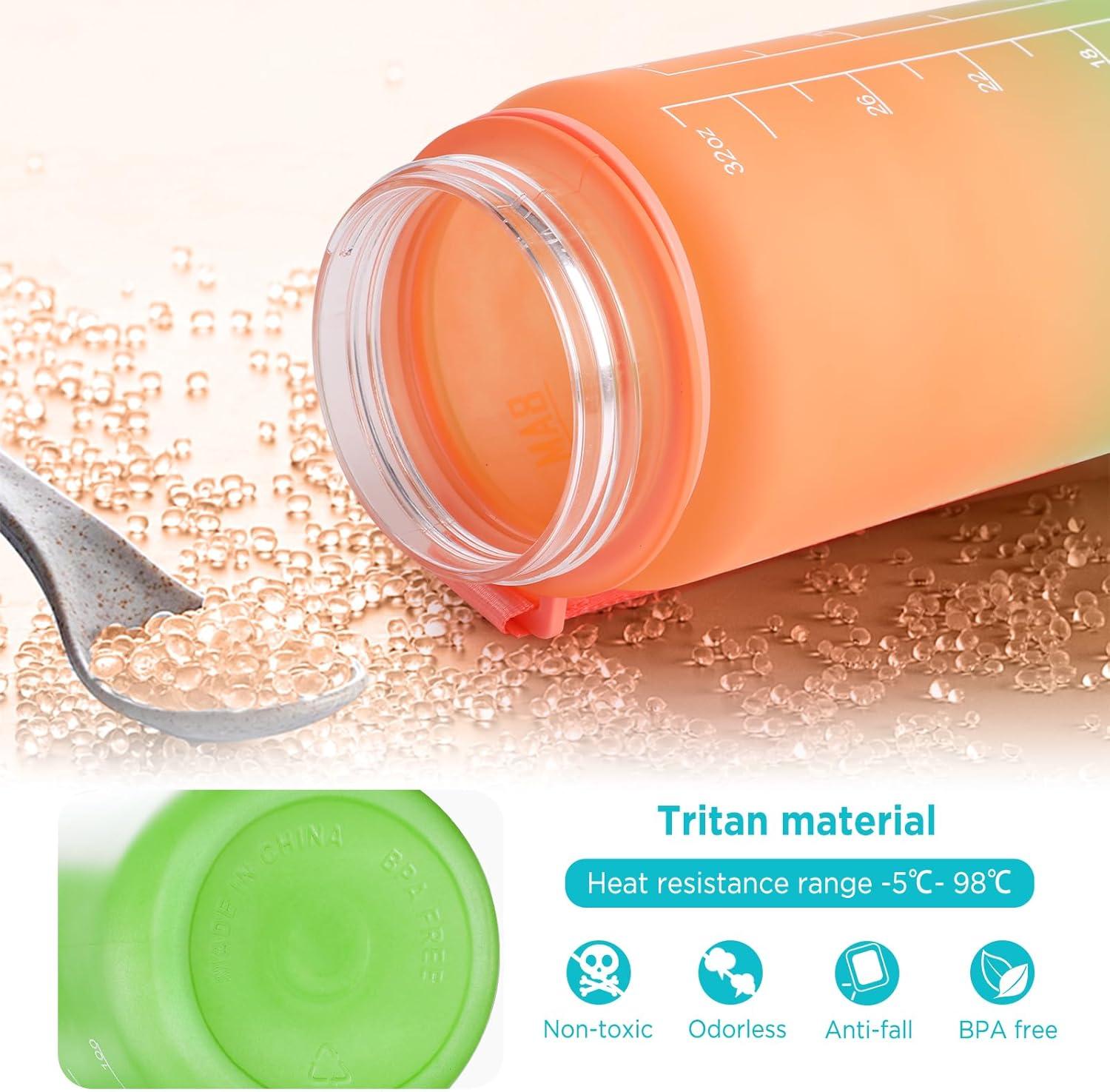 image:imageGeeRic Bouteille deau Bouteille deau de Sport 1000 ML avec chelle et Marqueur de Temps Grande Bouteille deau tanche pour la Salle de Sport en Plein AirOrange et Vert