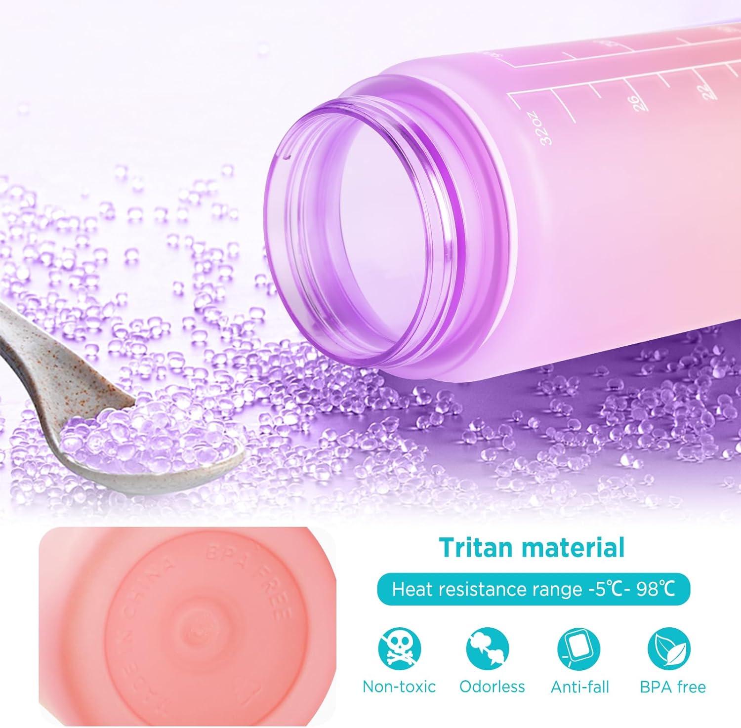 image:imageGeeRic Bouteille deau Bouteille deau de Sport 1000 ML avec chelle et Marqueur de Temps Grande Bouteille deau tanche pour la Salle de Sport en Plein AirRose et Violet