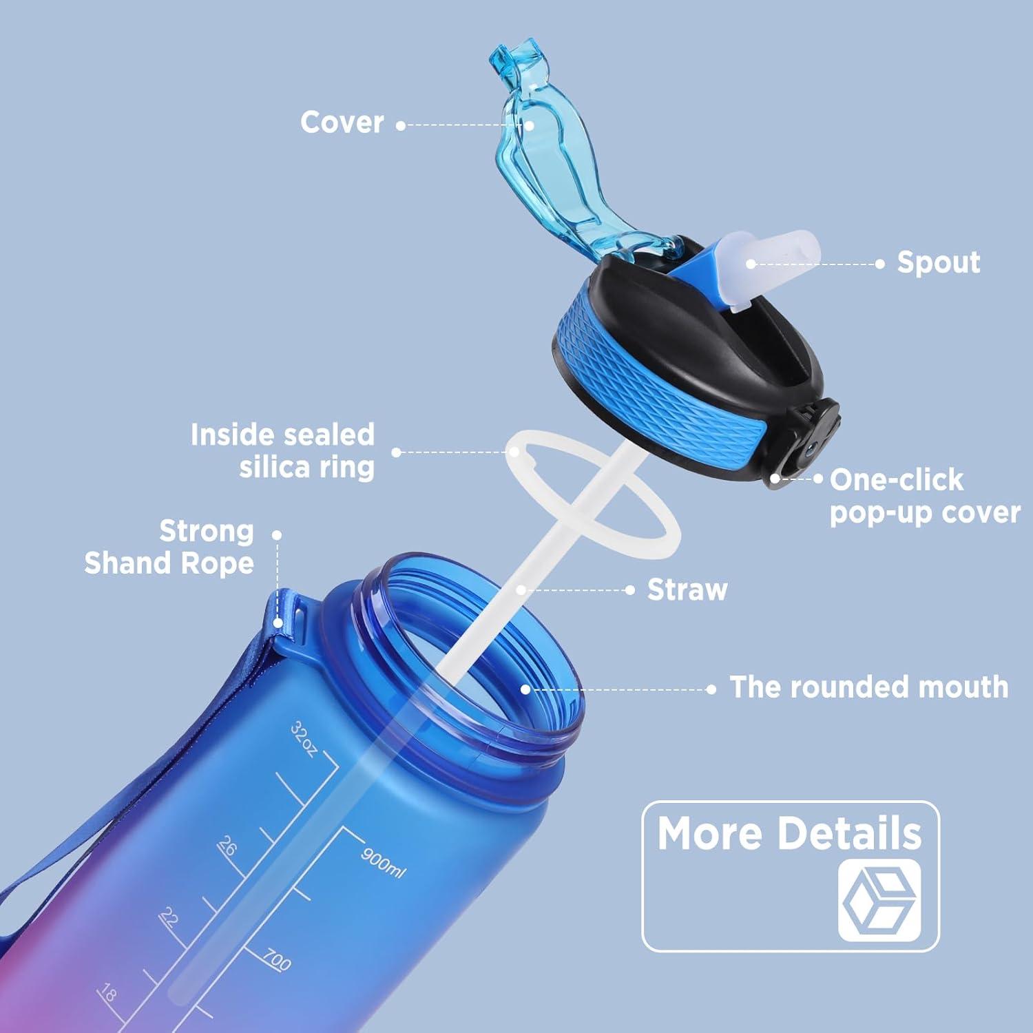 image:imageGeeRic Bouteille deau Bouteille deau de Sport 1000 ML avec chelle et Marqueur de Temps Grande Bouteille deau tanche pour la Salle de Sport en Plein AirBleu et Violet