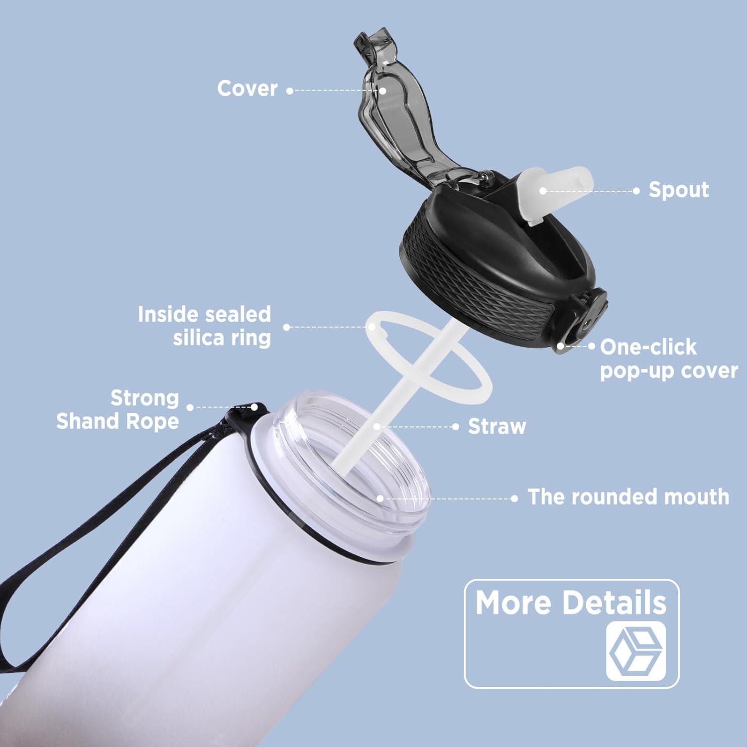 image:imageGeeRic Bouteille deau Bouteille deau de Sport 1000 ML avec chelle et Marqueur de Temps Grande Bouteille deau tanche pour la Salle de Sport en Plein AirNoir et Blanc