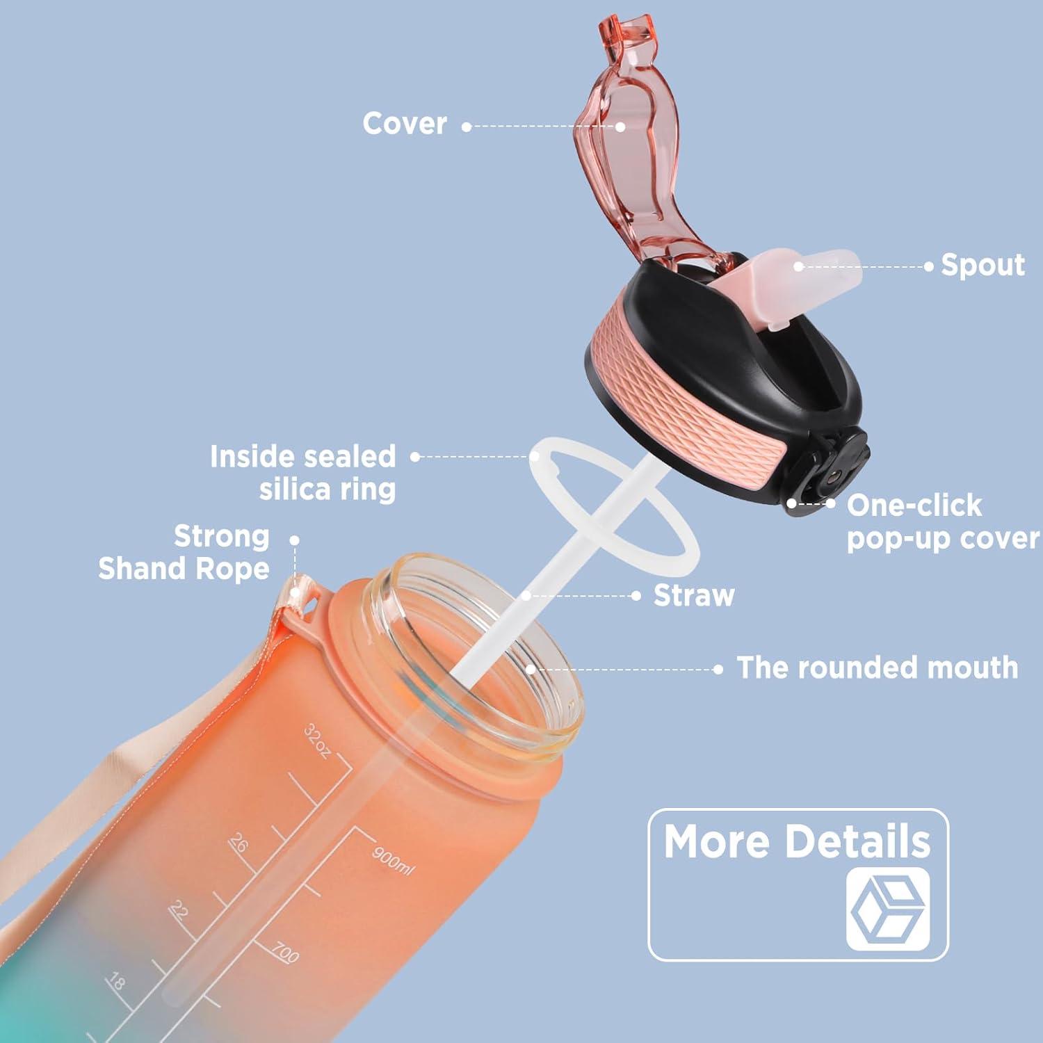 image:imageGeeRic Bouteille deau Bouteille deau de Sport 1000 ML avec chelle et Marqueur de Temps Grande Bouteille deau tanche pour la Salle de Sport en Plein AirOrange et Bleu