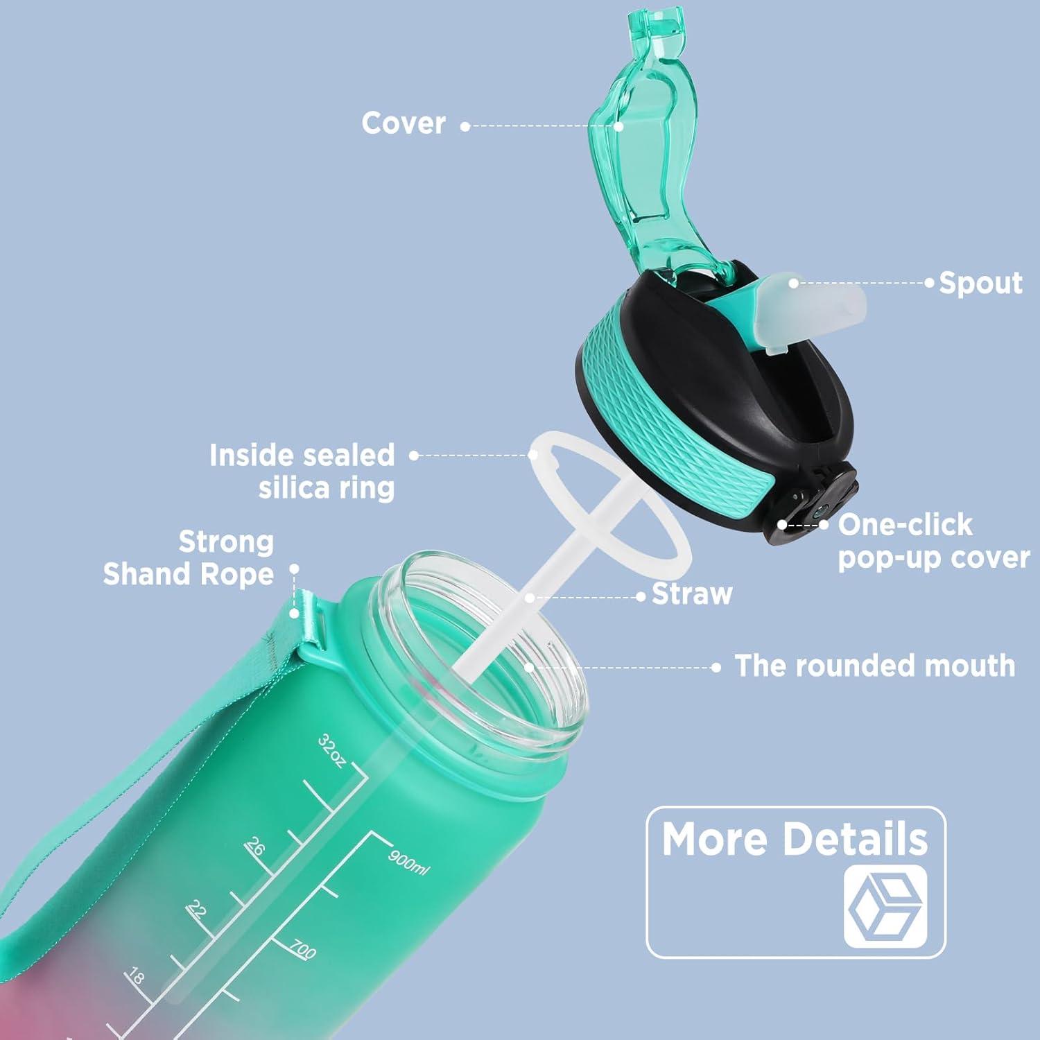 image:imageGeeRic Bouteille deau Bouteille deau de Sport 1000 ML avec chelle et Marqueur de Temps Grande Bouteille deau tanche pour la Salle de Sport en Plein AirDgrad Vert et Violet