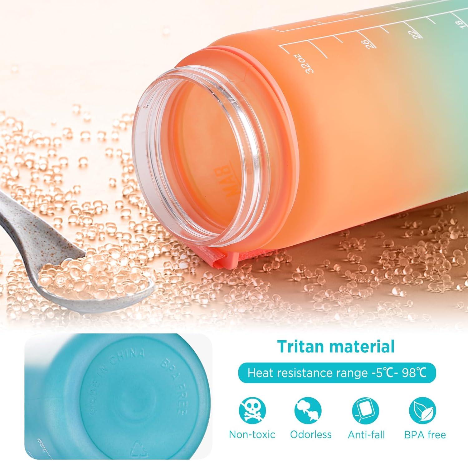 image:imageGeeRic Bouteille deau Bouteille deau de Sport 1000 ML avec chelle et Marqueur de Temps Grande Bouteille deau tanche pour la Salle de Sport en Plein AirOrange et Bleu