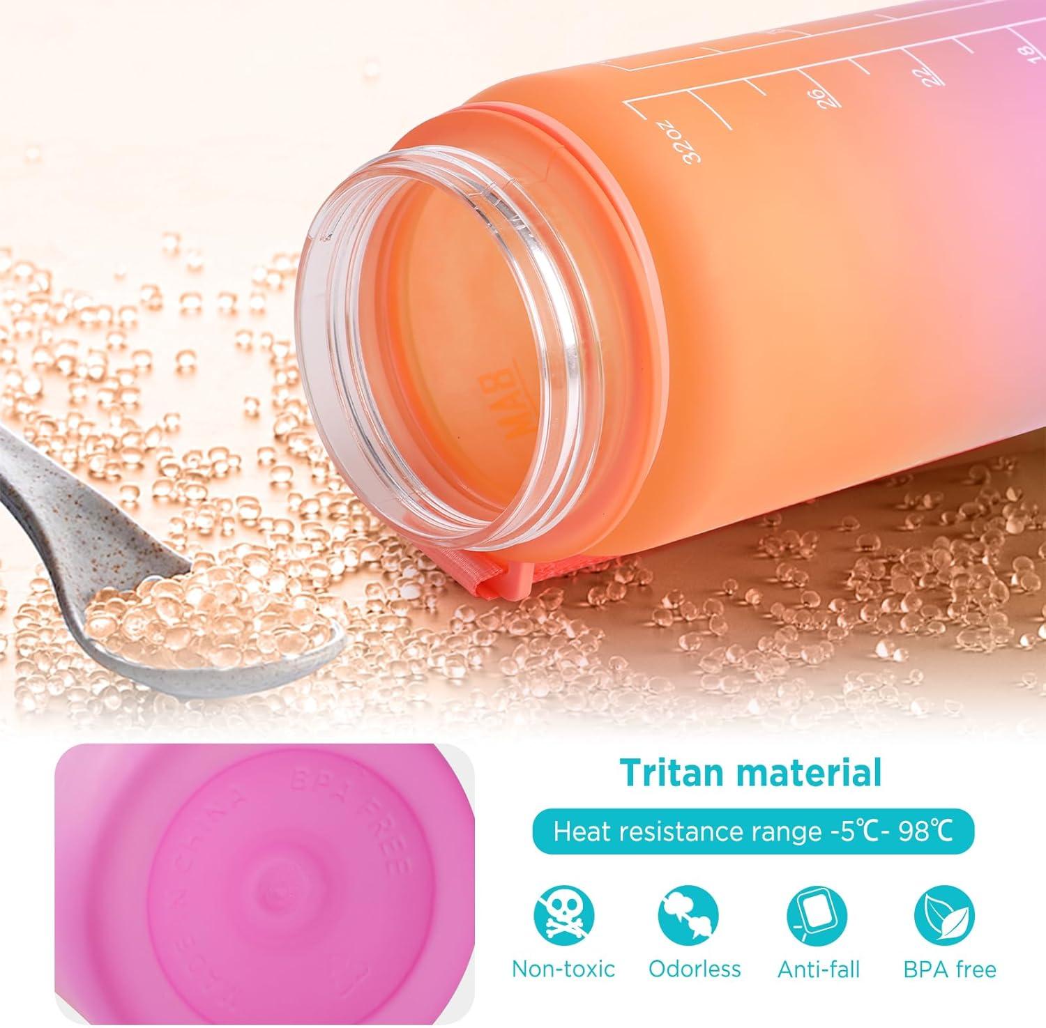 image:imageGeeRic Bouteille deau Bouteille deau de Sport 1000 ML avec chelle et Marqueur de Temps Grande Bouteille deau tanche pour la Salle de Sport en Plein AirDgrad Orange et Rose