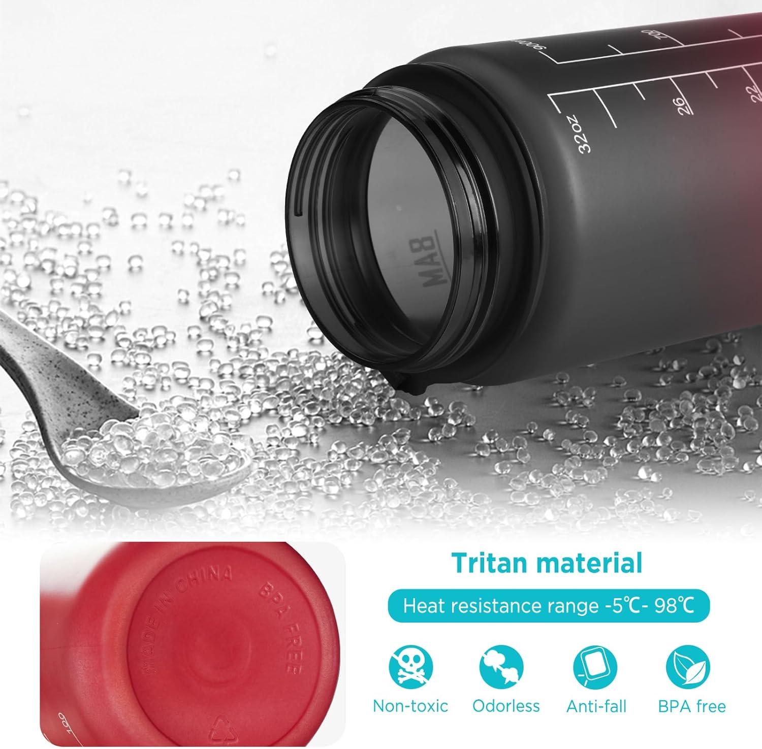 image:imageGeeRic Bouteille deau Bouteille deau de Sport 1000 ML avec chelle et Marqueur de Temps Grande Bouteille deau tanche pour la Salle de Sport en Plein AirNoir et Rouge