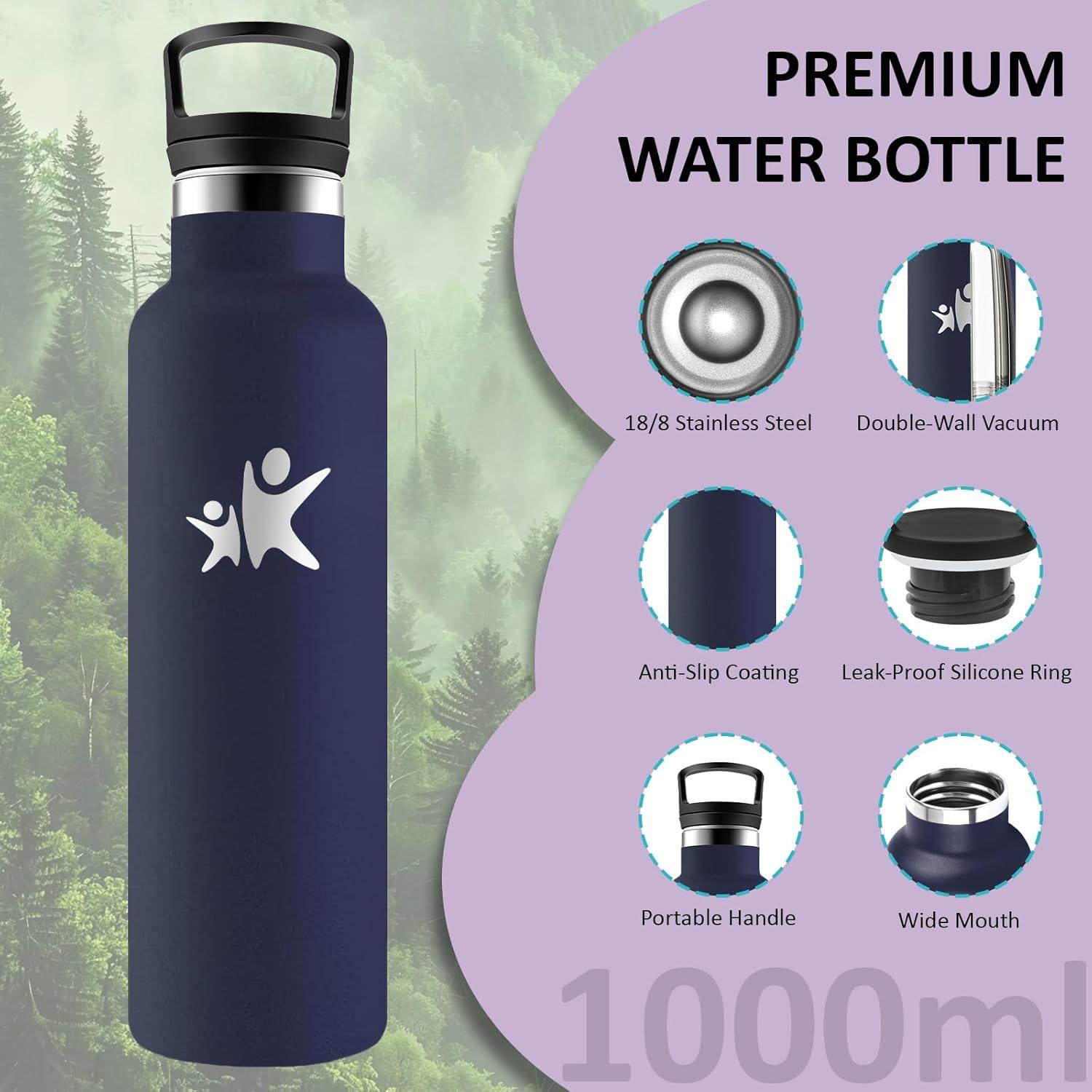 image:imageGourde 1l Gourde Isotherme Sans BPA Bouteille Isotherme Paille Anti Fuite Bouteille Inox Acier Inoxydable 188 Bouteille deau Double Isolation pour Randonne Camping Aptitude SportBleu Fonc