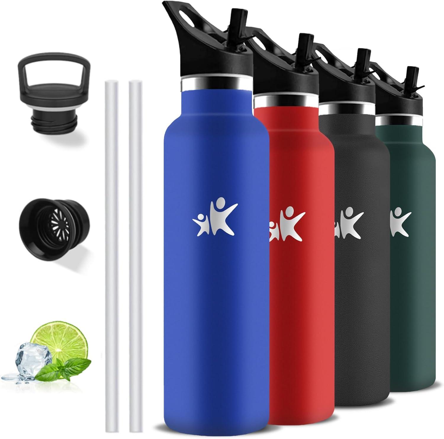 image:imageGourde 1l Gourde Isotherme Sans BPA Bouteille Isotherme Paille Anti Fuite Bouteille Inox Acier Inoxydable 188 Bouteille deau Double Isolation pour Randonne Camping Aptitude SportBleu Roi
