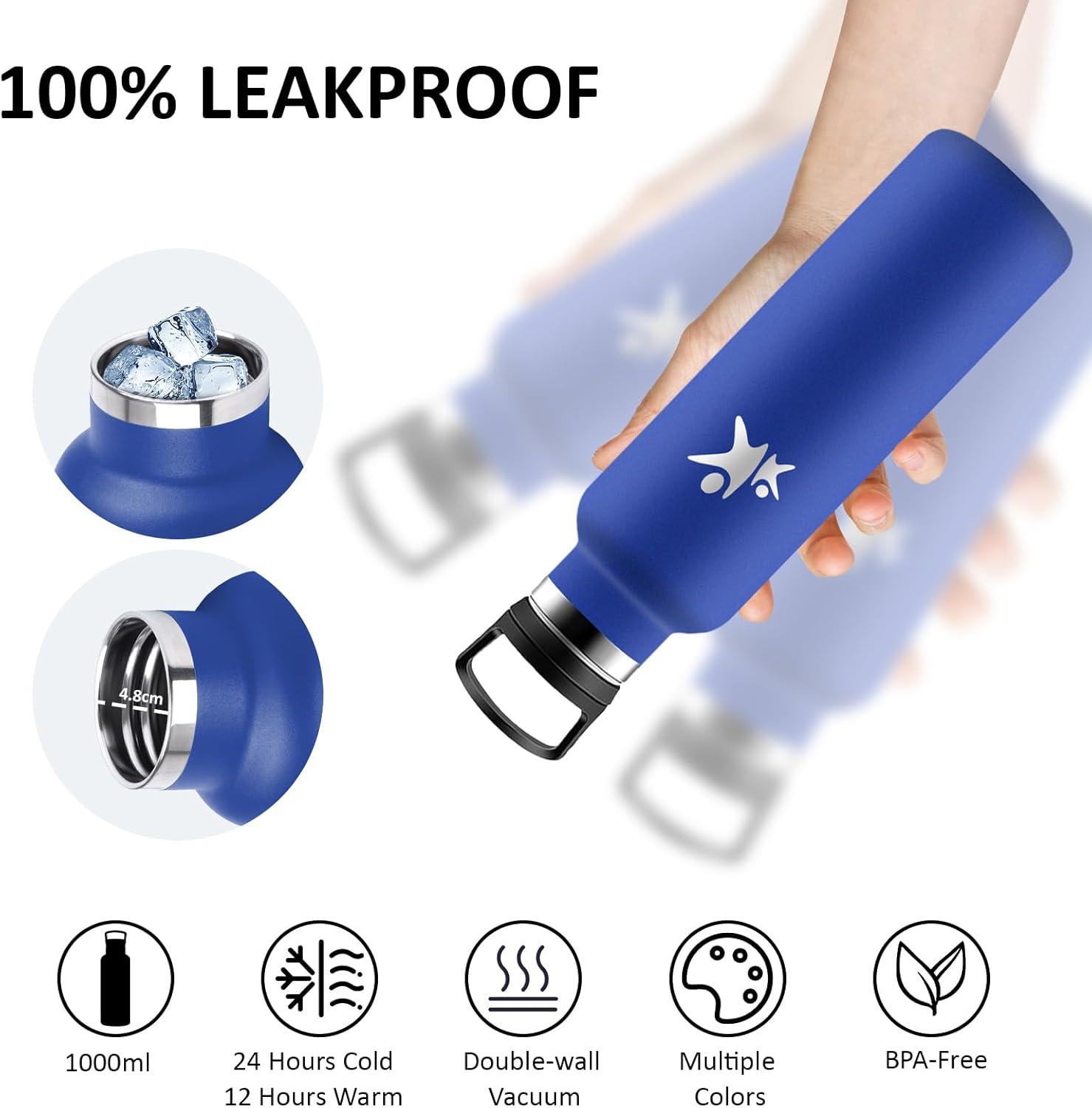image:imageGourde 1l Gourde Isotherme Sans BPA Bouteille Isotherme Paille Anti Fuite Bouteille Inox Acier Inoxydable 188 Bouteille deau Double Isolation pour Randonne Camping Aptitude SportBleu Roi
