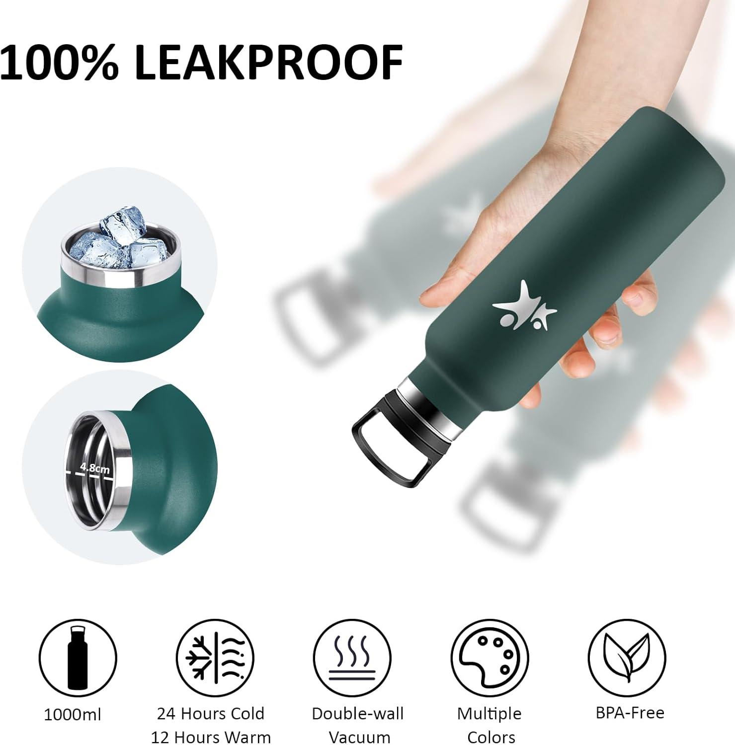 image:imageGourde 1l Gourde Isotherme Sans BPA Bouteille Isotherme Paille Anti Fuite Bouteille Inox Acier Inoxydable 188 Bouteille deau Double Isolation pour Randonne Camping Aptitude SportVert Kaki