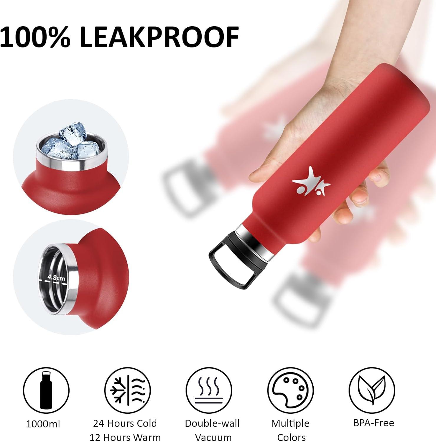image:imageGourde 1l Gourde Isotherme Sans BPA Bouteille Isotherme Paille Anti Fuite Bouteille Inox Acier Inoxydable 188 Bouteille deau Double Isolation pour Randonne Camping Aptitude SportRouge