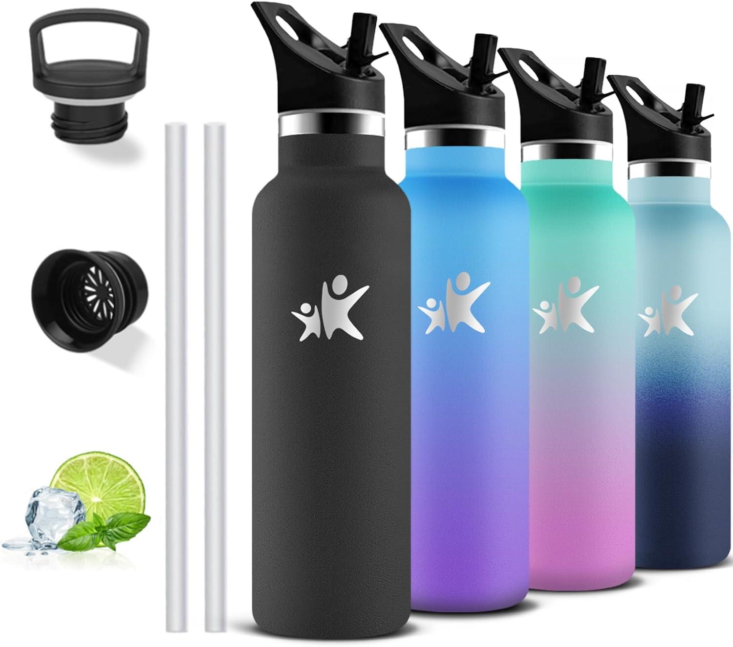 image:imageGourde 1l Gourde Isotherme Sans BPA Bouteille Isotherme Paille Anti Fuite Bouteille Inox Acier Inoxydable 188 Bouteille deau Double Isolation pour Randonne Camping Aptitude SportNoir