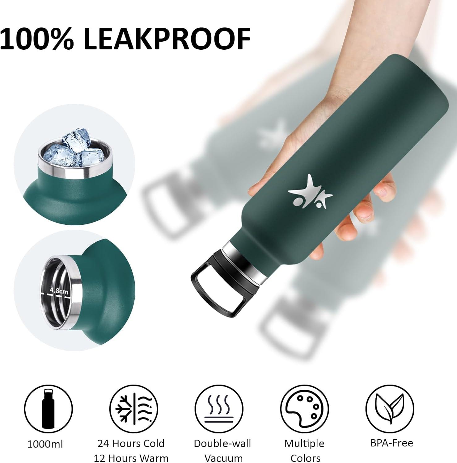 image:imageGourde 1l Gourde Isotherme Sans BPA Bouteille Isotherme Paille Anti Fuite Bouteille Inox Acier Inoxydable 188 Bouteille deau Double Isolation pour Randonne Camping Aptitude SportVert Kaki
