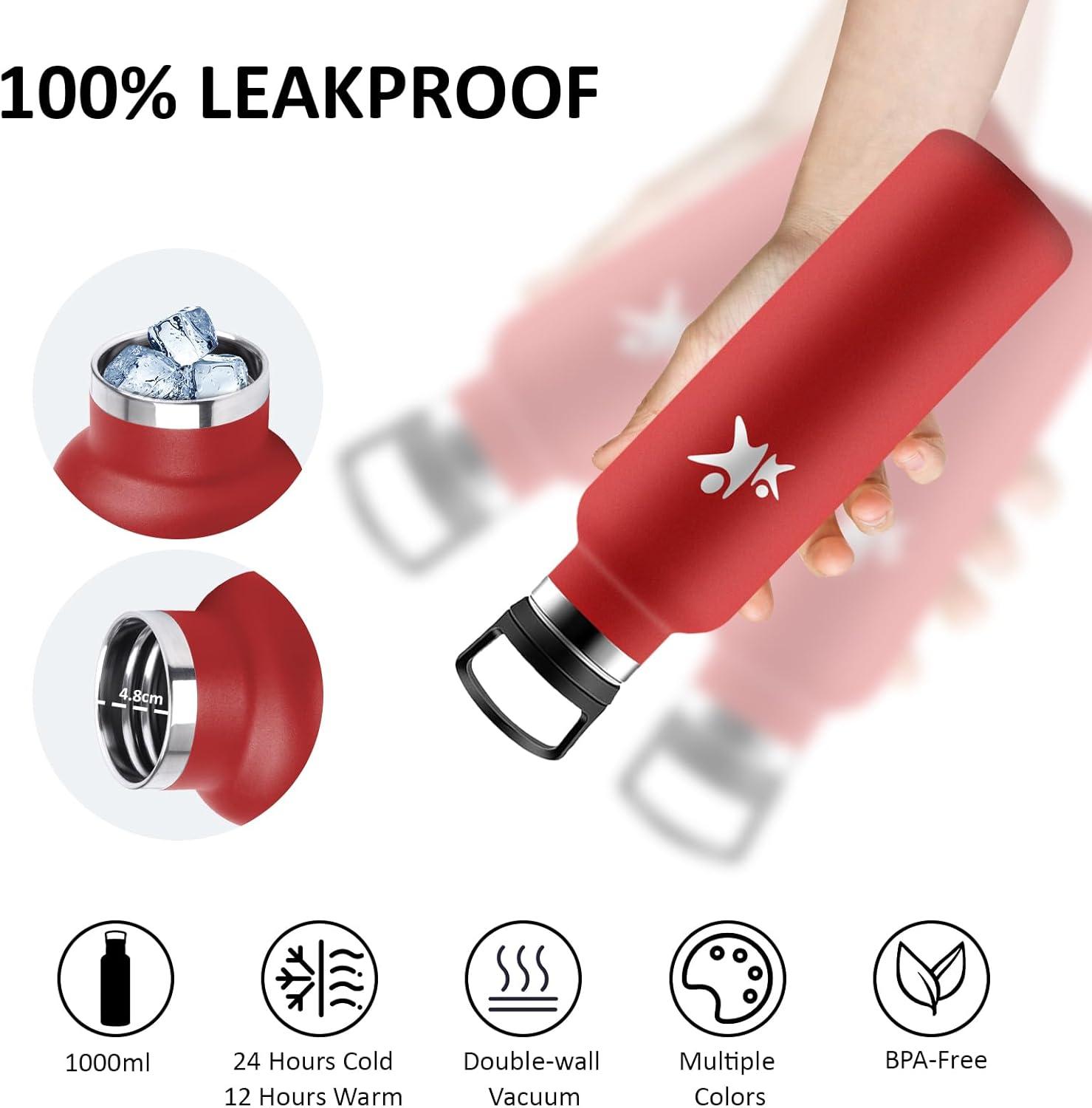 image:imageGourde 1l Gourde Isotherme Sans BPA Bouteille Isotherme Paille Anti Fuite Bouteille Inox Acier Inoxydable 188 Bouteille deau Double Isolation pour Randonne Camping Aptitude SportRouge