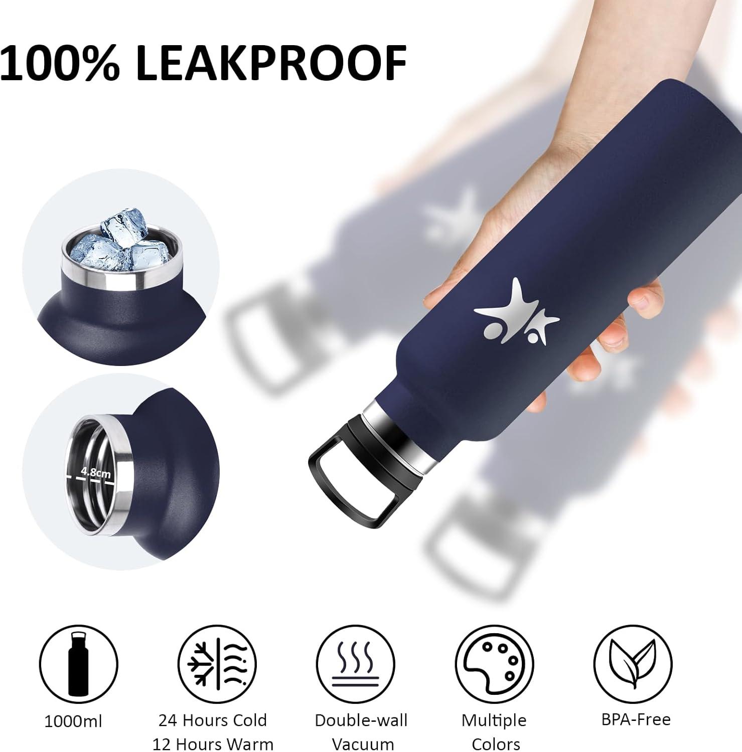 image:imageGourde 1l Gourde Isotherme Sans BPA Bouteille Isotherme Paille Anti Fuite Bouteille Inox Acier Inoxydable 188 Bouteille deau Double Isolation pour Randonne Camping Aptitude SportBleu Fonc