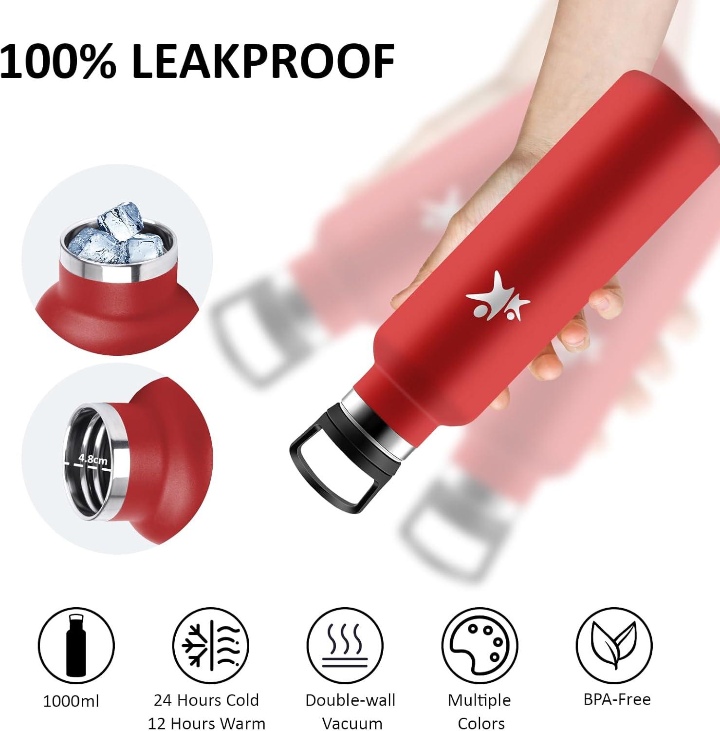 image:imageGourde 1l Gourde Isotherme Sans BPA Bouteille Isotherme Paille Anti Fuite Bouteille Inox Acier Inoxydable 188 Bouteille deau Double Isolation pour Randonne Camping Aptitude SportRouge