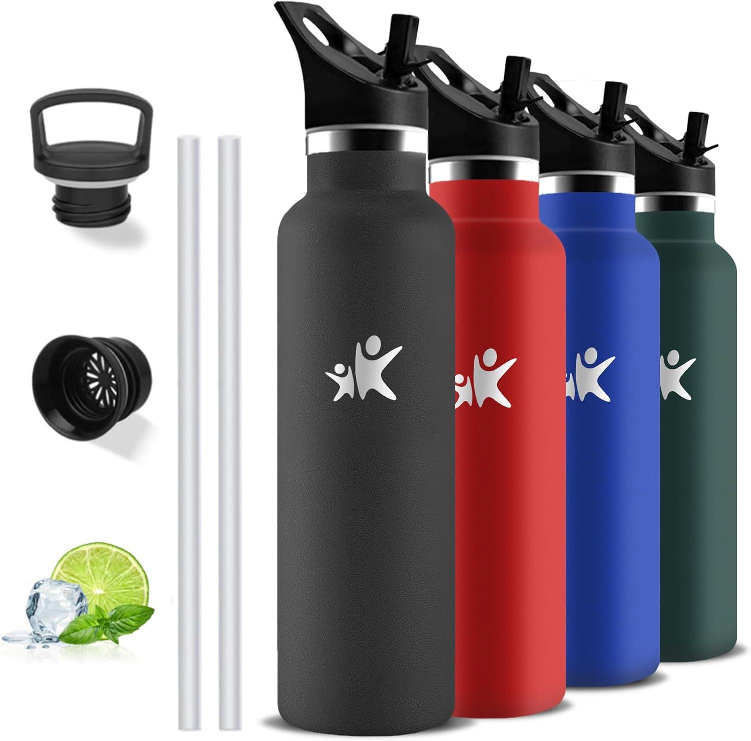 image:imageGourde 1l Gourde Isotherme Sans BPA Bouteille Isotherme Paille Anti Fuite Bouteille Inox Acier Inoxydable 188 Bouteille deau Double Isolation pour Randonne Camping Aptitude SportNoir