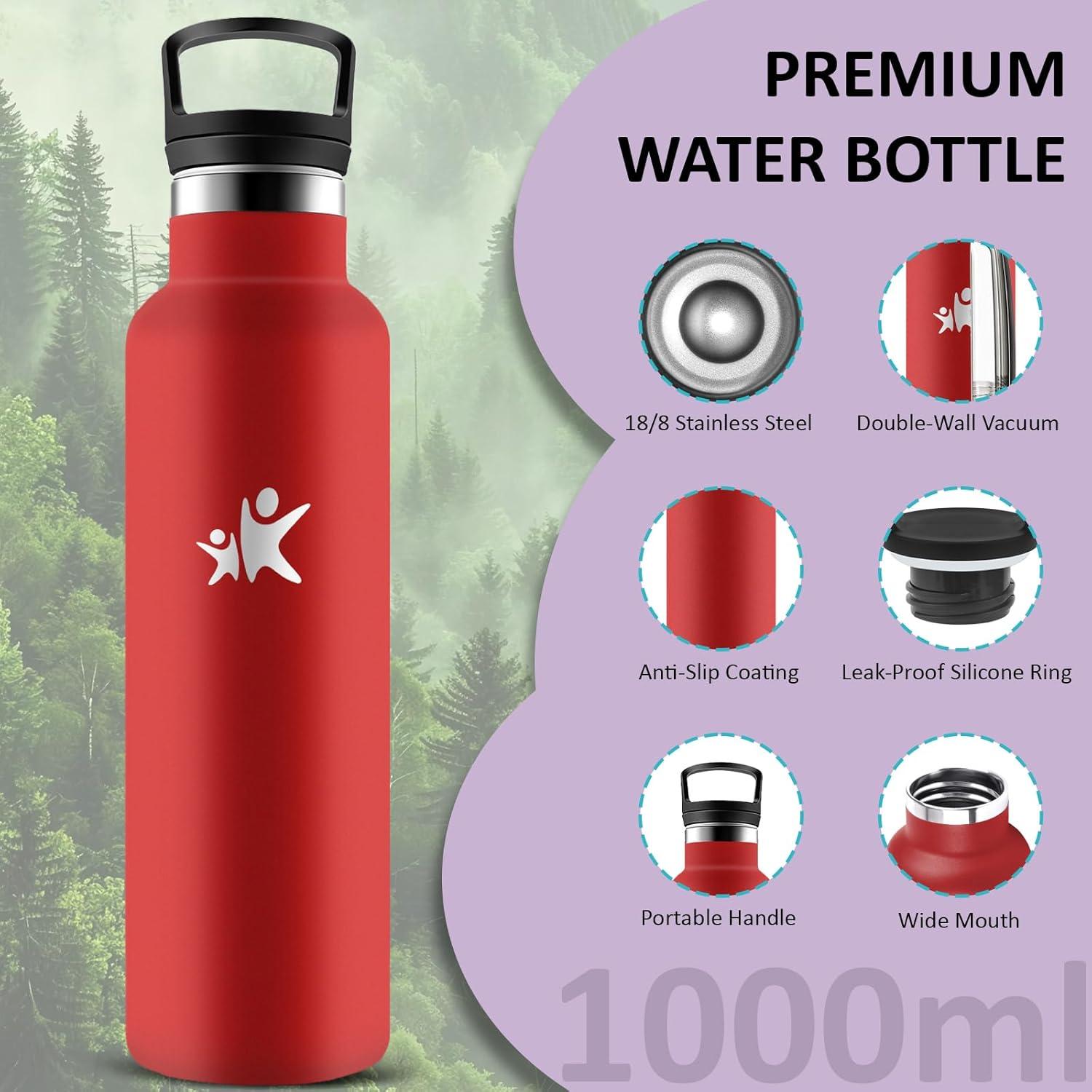 image:imageGourde 1l Gourde Isotherme Sans BPA Bouteille Isotherme Paille Anti Fuite Bouteille Inox Acier Inoxydable 188 Bouteille deau Double Isolation pour Randonne Camping Aptitude SportRouge