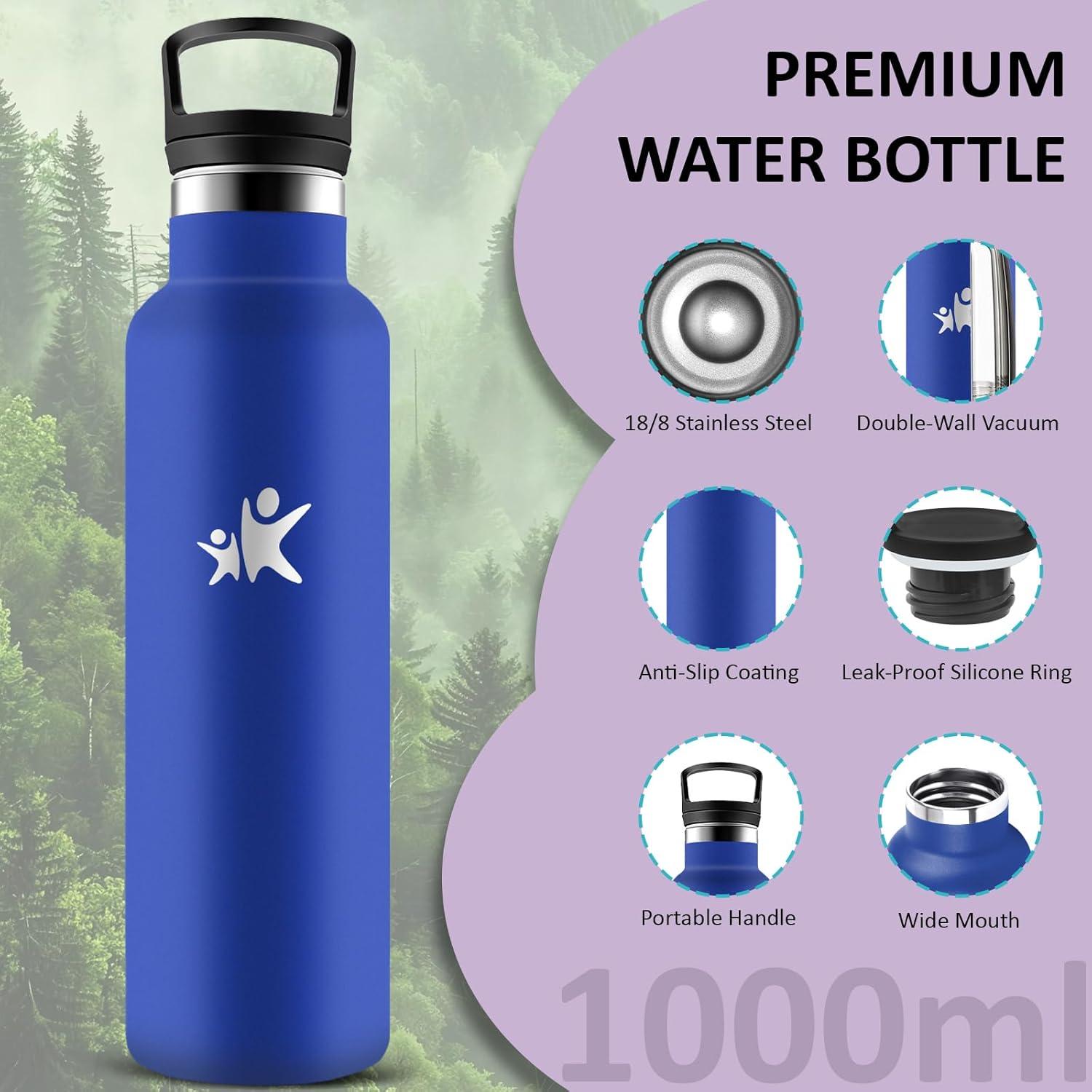 image:imageGourde 1l Gourde Isotherme Sans BPA Bouteille Isotherme Paille Anti Fuite Bouteille Inox Acier Inoxydable 188 Bouteille deau Double Isolation pour Randonne Camping Aptitude SportBleu Roi