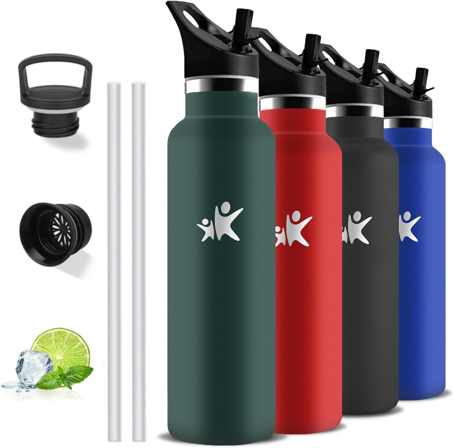 image:imageGourde 1l Gourde Isotherme Sans BPA Bouteille Isotherme Paille Anti Fuite Bouteille Inox Acier Inoxydable 188 Bouteille deau Double Isolation pour Randonne Camping Aptitude SportVert Kaki