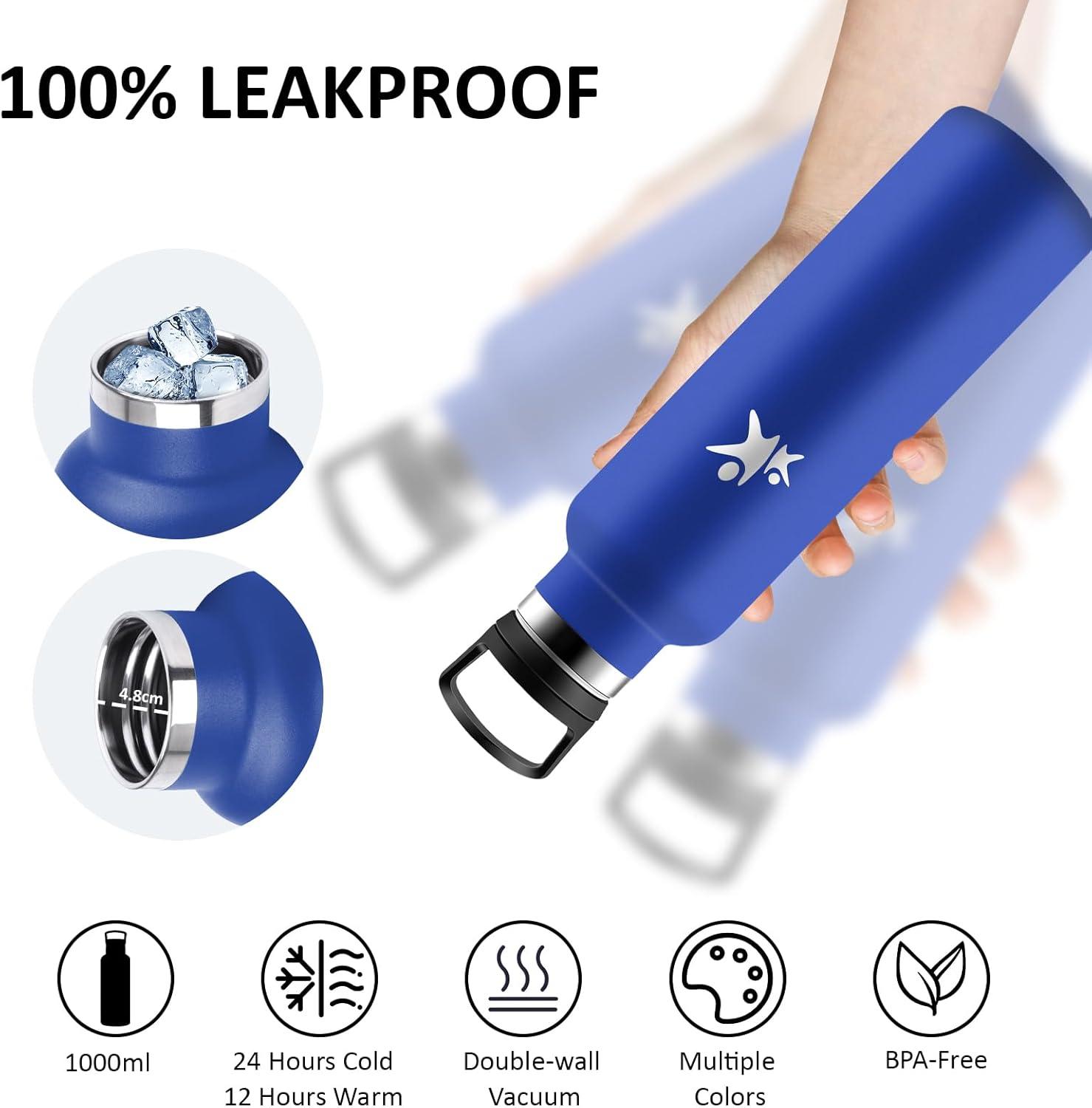 image:imageGourde 1l Gourde Isotherme Sans BPA Bouteille Isotherme Paille Anti Fuite Bouteille Inox Acier Inoxydable 188 Bouteille deau Double Isolation pour Randonne Camping Aptitude SportBleu Roi