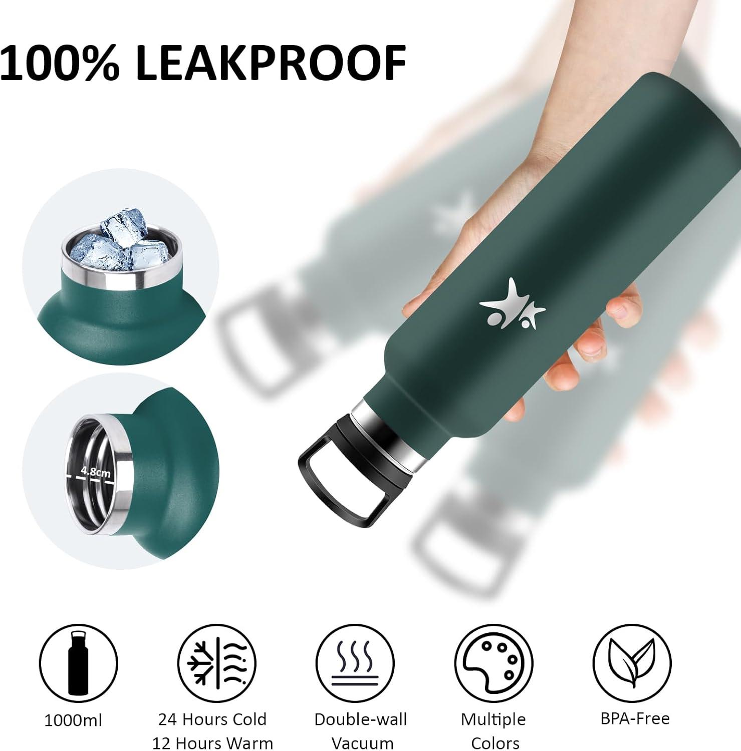 image:imageGourde 1l Gourde Isotherme Sans BPA Bouteille Isotherme Paille Anti Fuite Bouteille Inox Acier Inoxydable 188 Bouteille deau Double Isolation pour Randonne Camping Aptitude SportVert Kaki