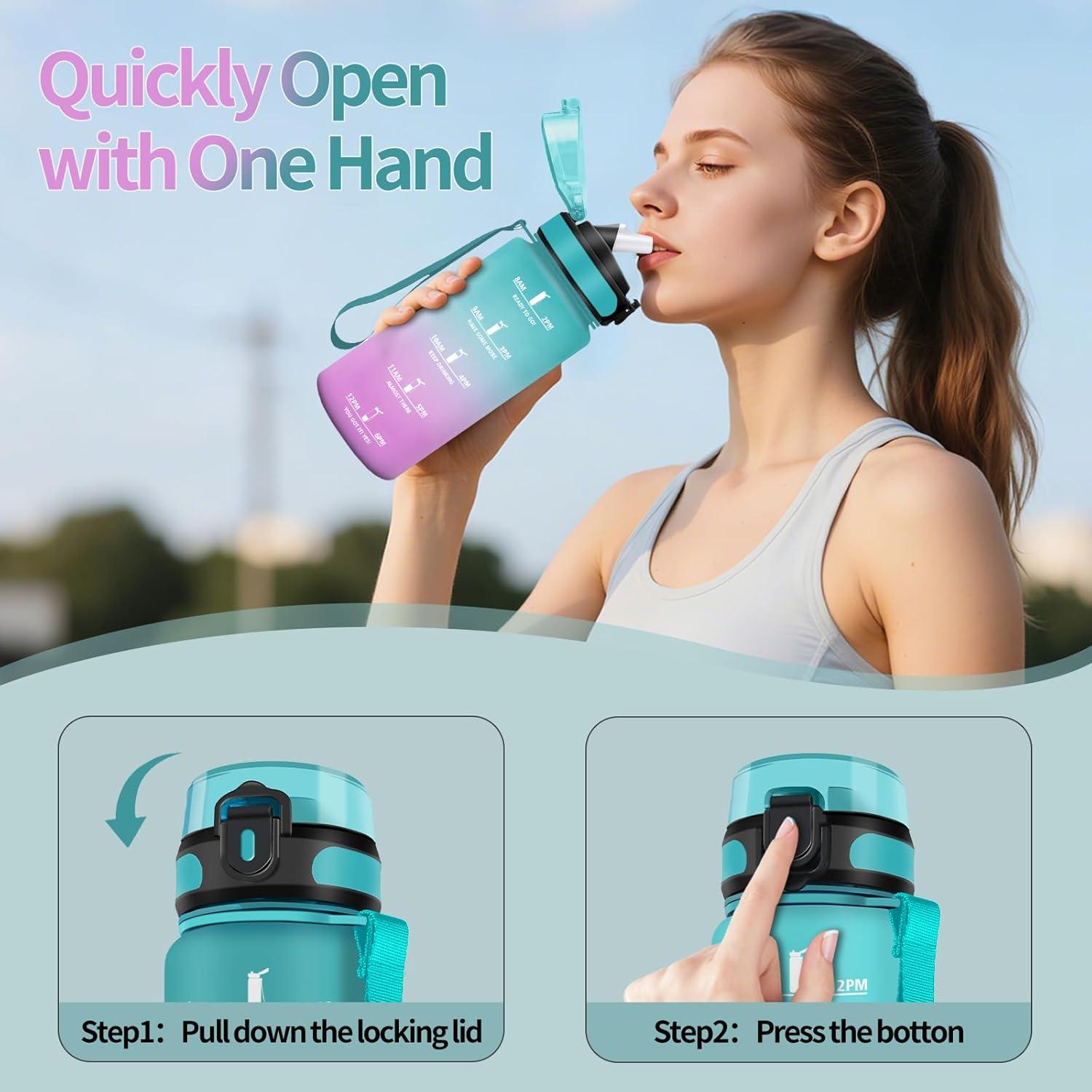 image:imageHoneyHolly Gourde 15L Bouteille Gourde Sport avec Paille Gourde Motivation avec Marqueur de Temps Bouteille deau tanche Bouteille deau pour Randonne Camping Fitness CyclismeVerde Ceramica 500ml