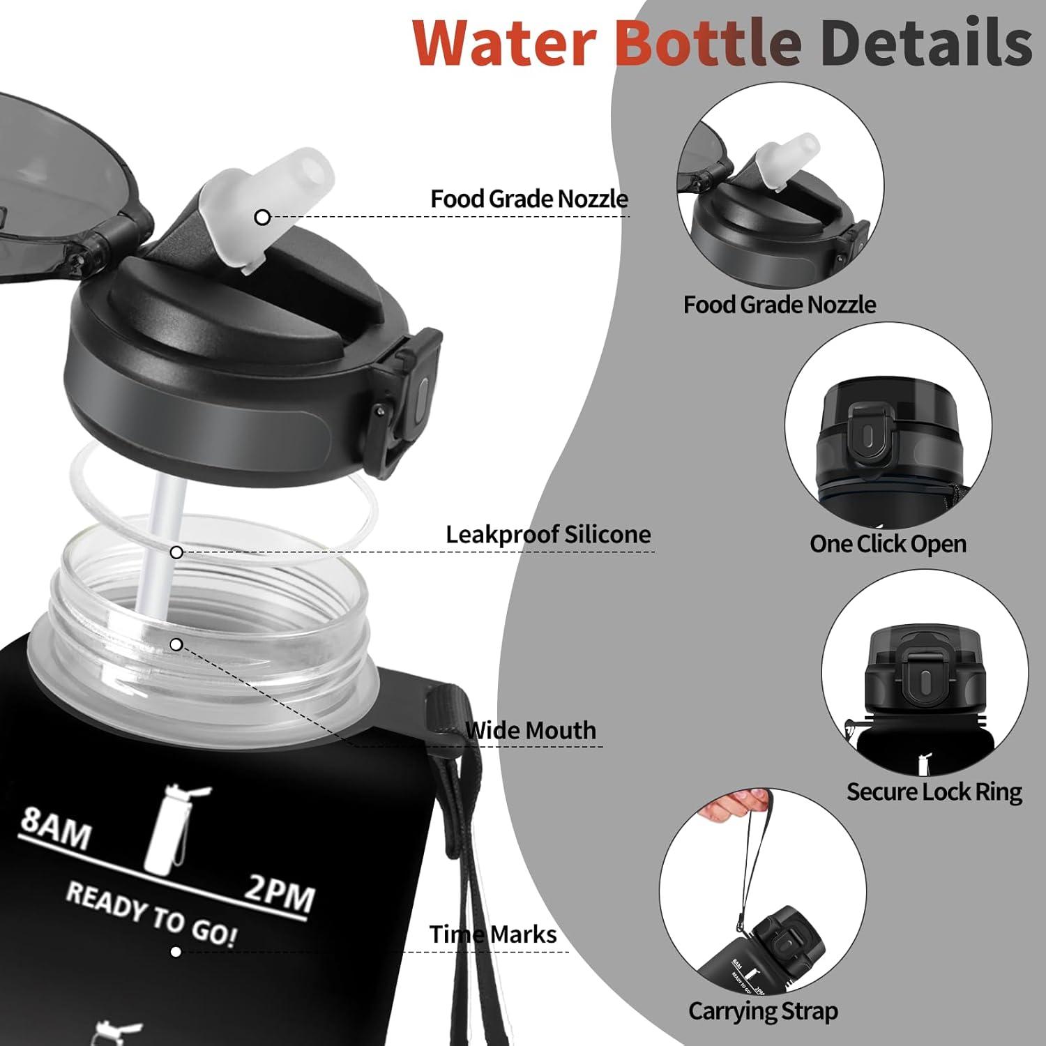 image:imageHoneyHolly Gourde 15L Bouteille Gourde Sport avec Paille Gourde Motivation avec Marqueur de Temps Bouteille deau tanche Bouteille deau pour Randonne Camping Fitness CyclismeNero Rosso 1500ml