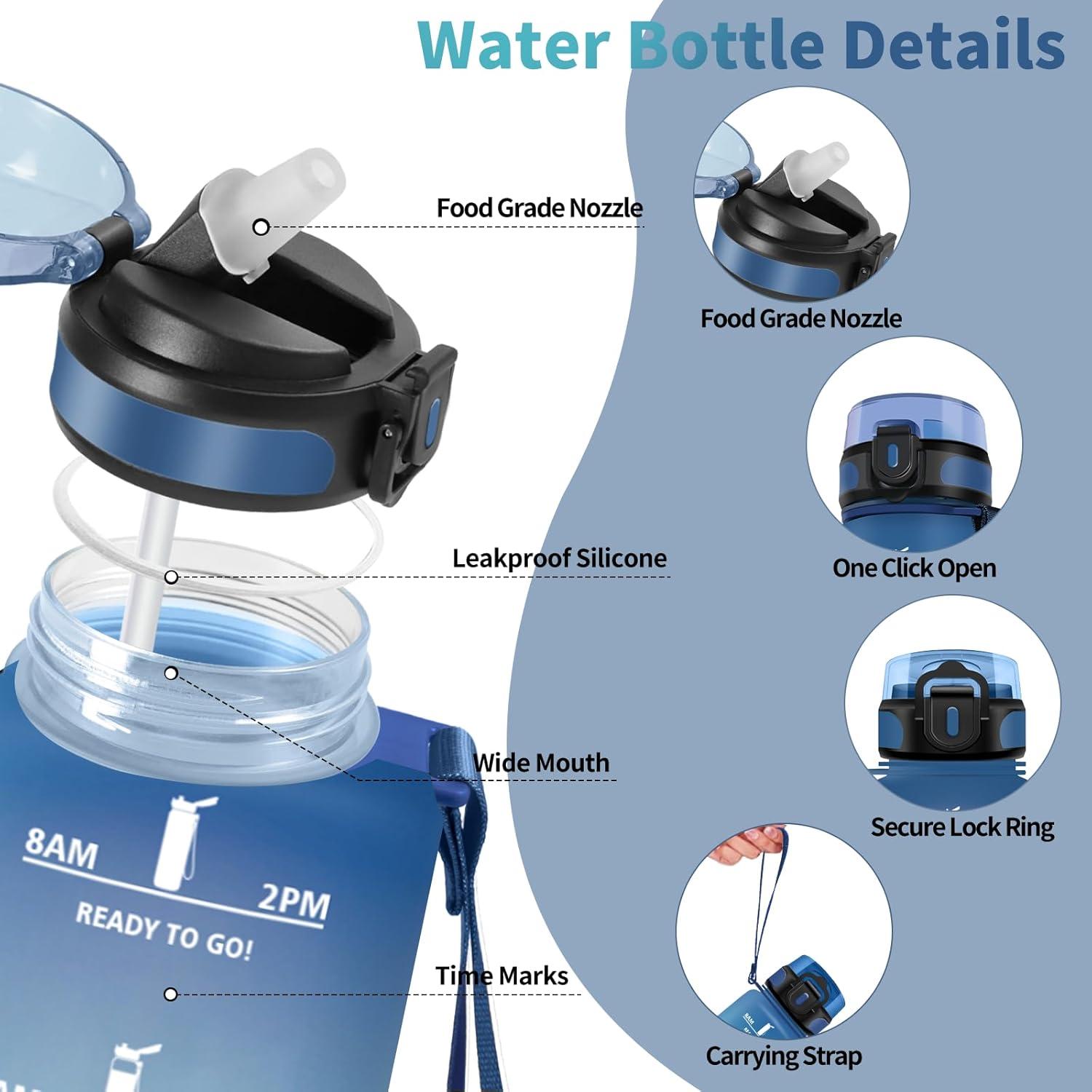 image:imageHoneyHolly Gourde 15L Bouteille Gourde Sport avec Paille Gourde Motivation avec Marqueur de Temps Bouteille deau tanche Bouteille deau pour Randonne Camping Fitness CyclismeBlu Viola 1500ml