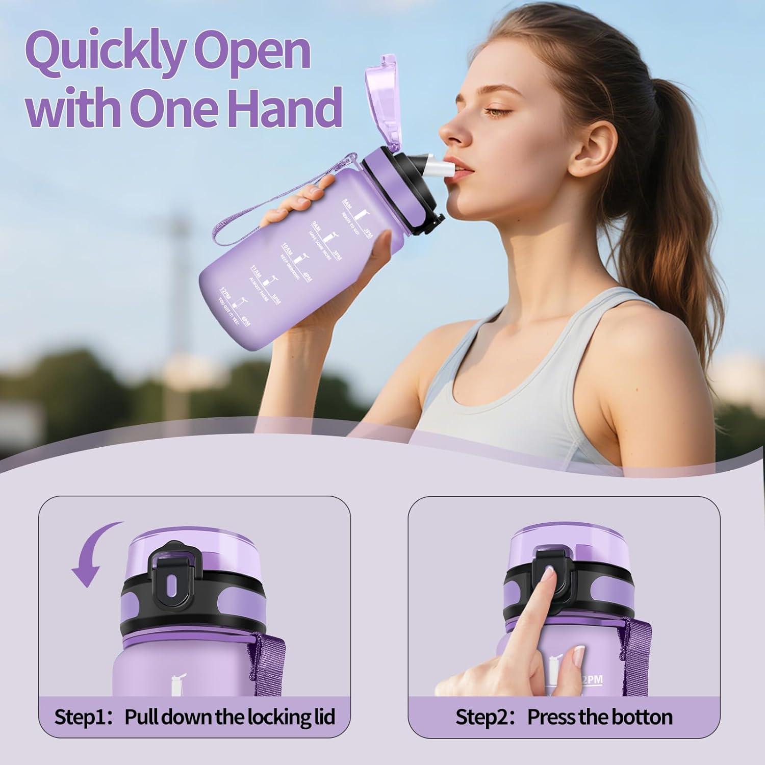 image:imageHoneyHolly Gourde 15L Bouteille Gourde Sport avec Paille Gourde Motivation avec Marqueur de Temps Bouteille deau tanche Bouteille deau pour Randonne Camping Fitness CyclismeViola Chiaro 500ml