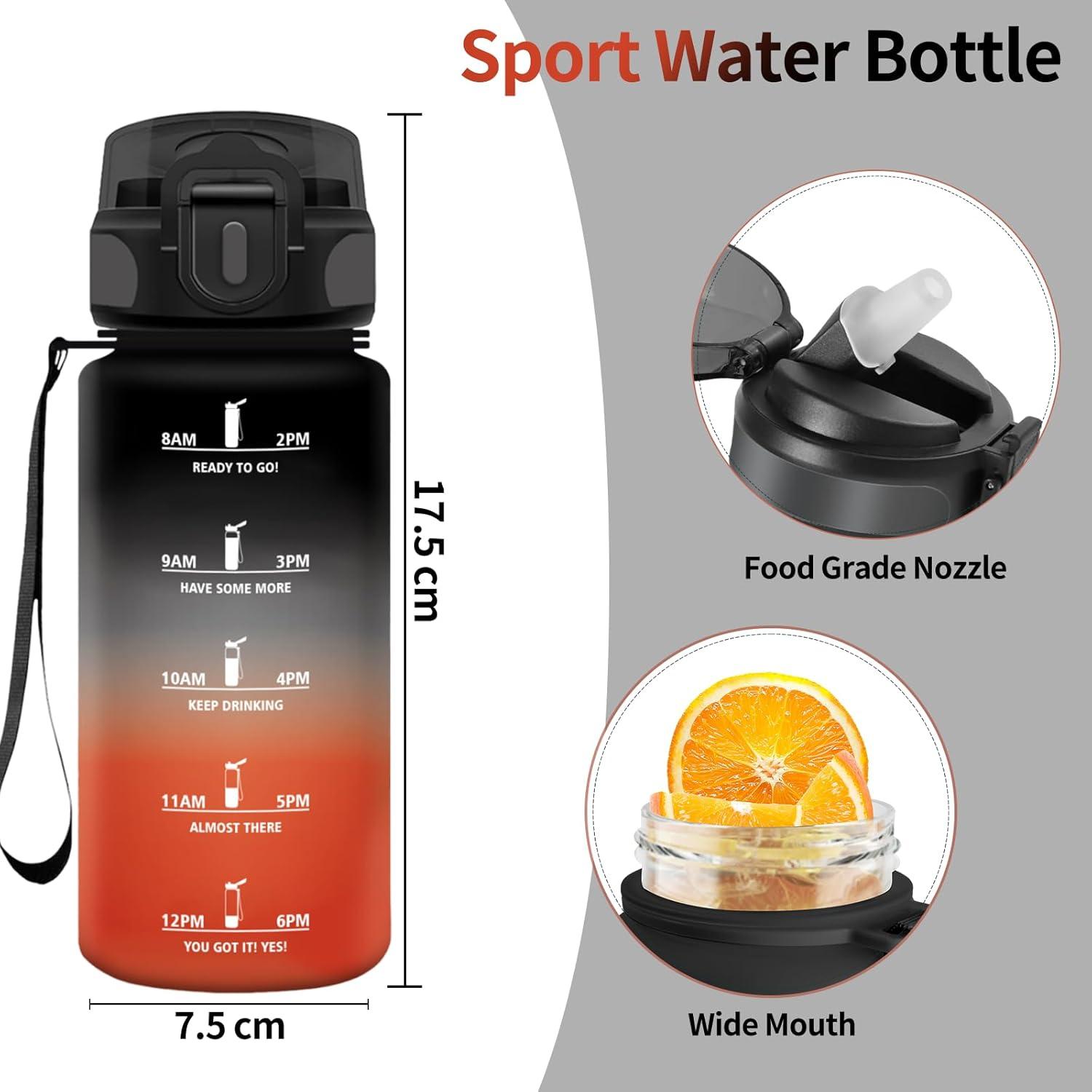 image:imageHoneyHolly Gourde 15L Bouteille Gourde Sport avec Paille Gourde Motivation avec Marqueur de Temps Bouteille deau tanche Bouteille deau pour Randonne Camping Fitness CyclismeNero Rosso 500ml