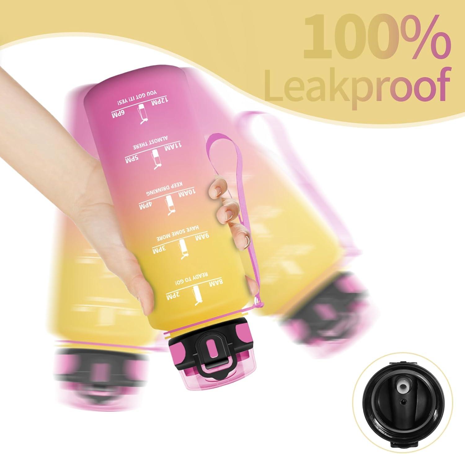 image:imageHoneyHolly Gourde 15L Bouteille Gourde Sport avec Paille Gourde Motivation avec Marqueur de Temps Bouteille deau tanche Bouteille deau pour Randonne Camping Fitness CyclismeGiallo Rosa 1500ml