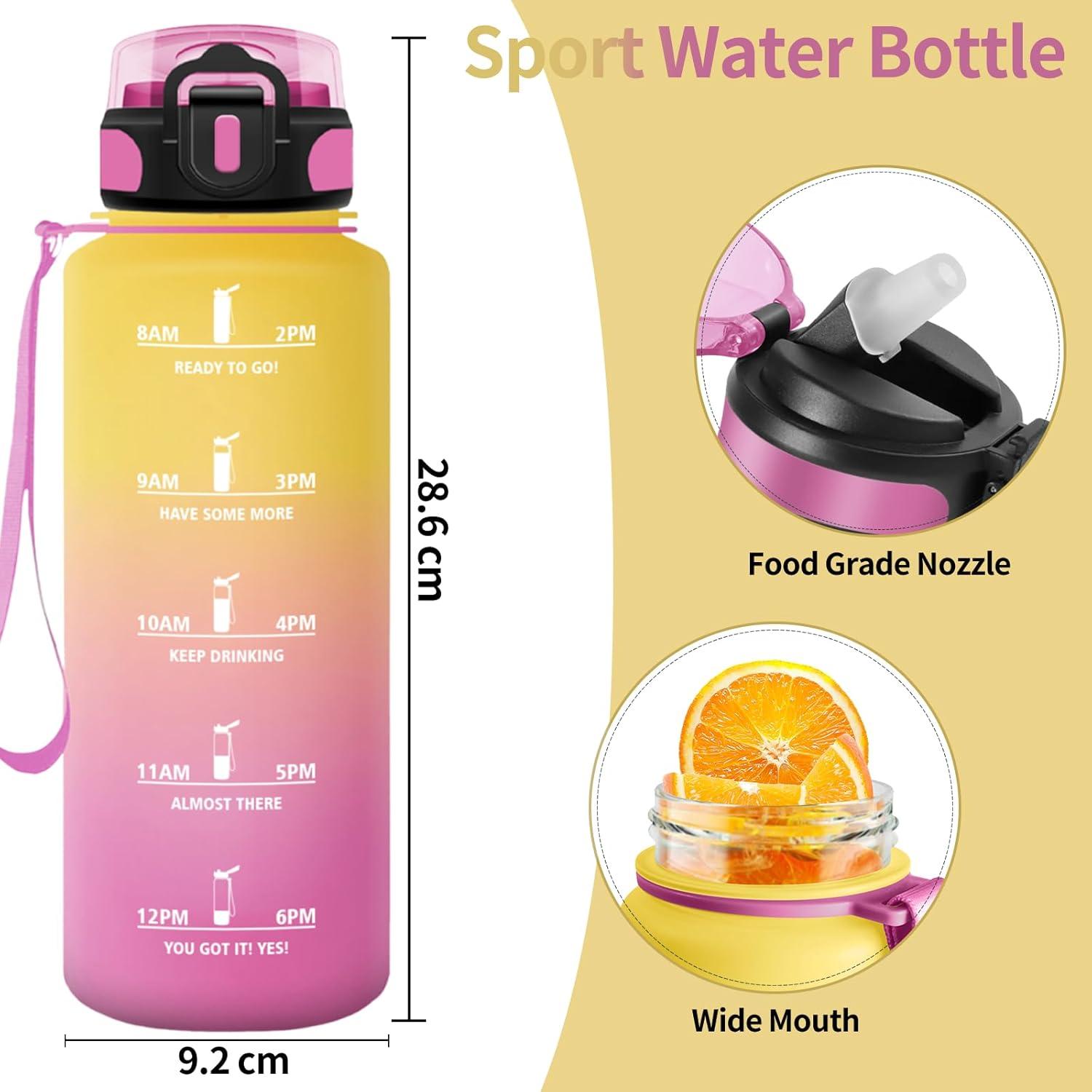 image:imageHoneyHolly Gourde 15L Bouteille Gourde Sport avec Paille Gourde Motivation avec Marqueur de Temps Bouteille deau tanche Bouteille deau pour Randonne Camping Fitness CyclismeGiallo Rosa 1500ml